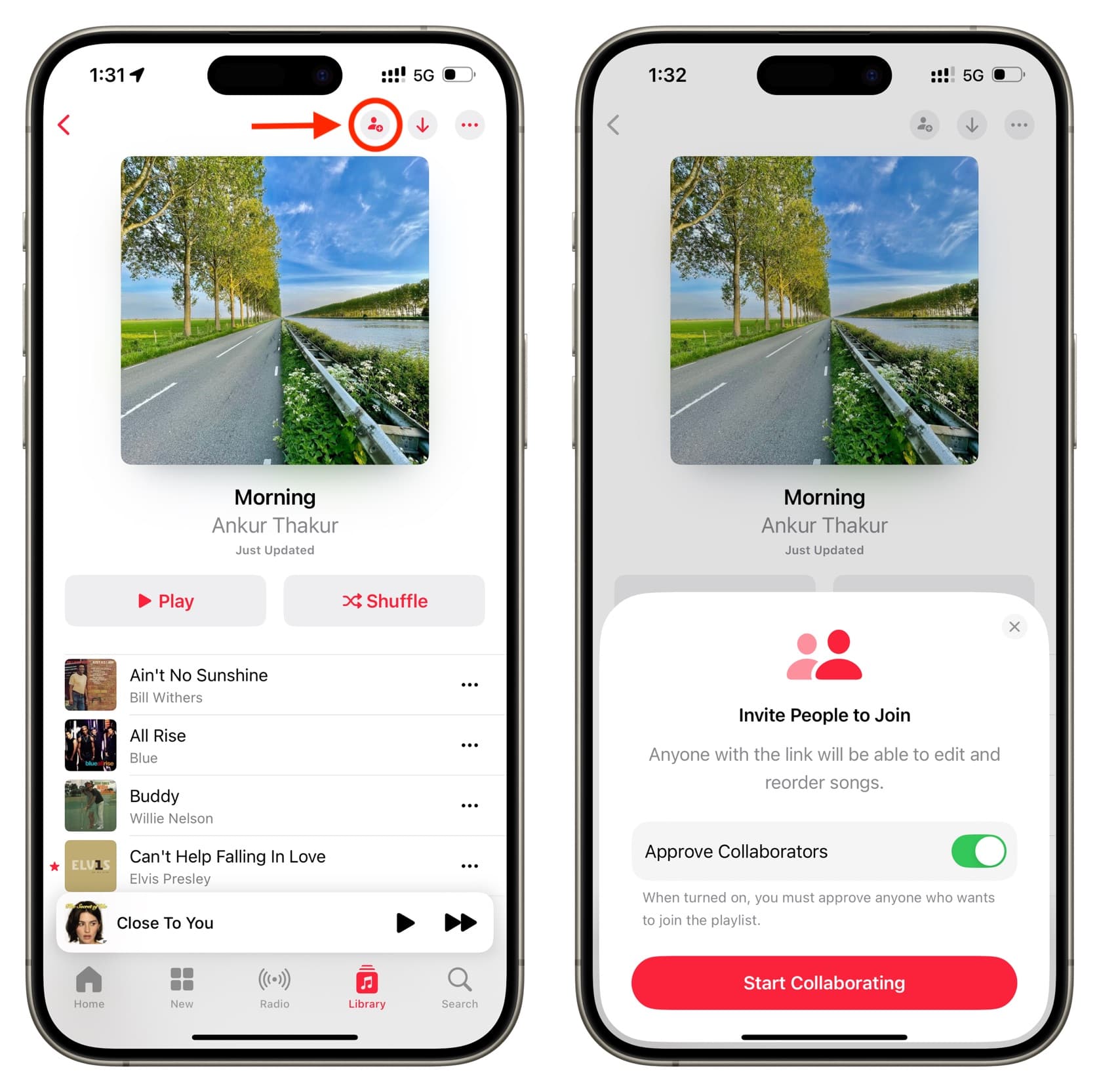 Start Collaborating in a playlist in Apple Music on iPhone