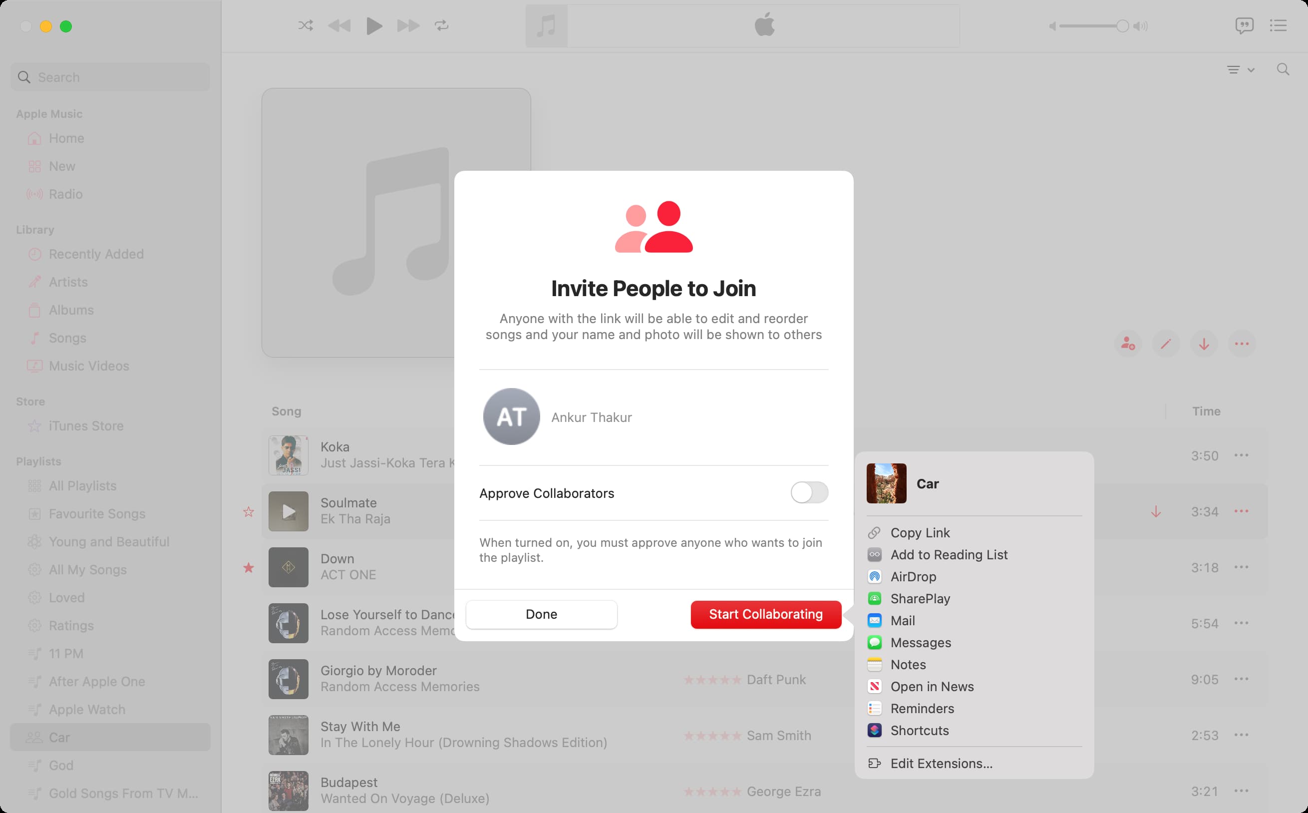 Start Collaborating on a playlist in Apple Music on Mac