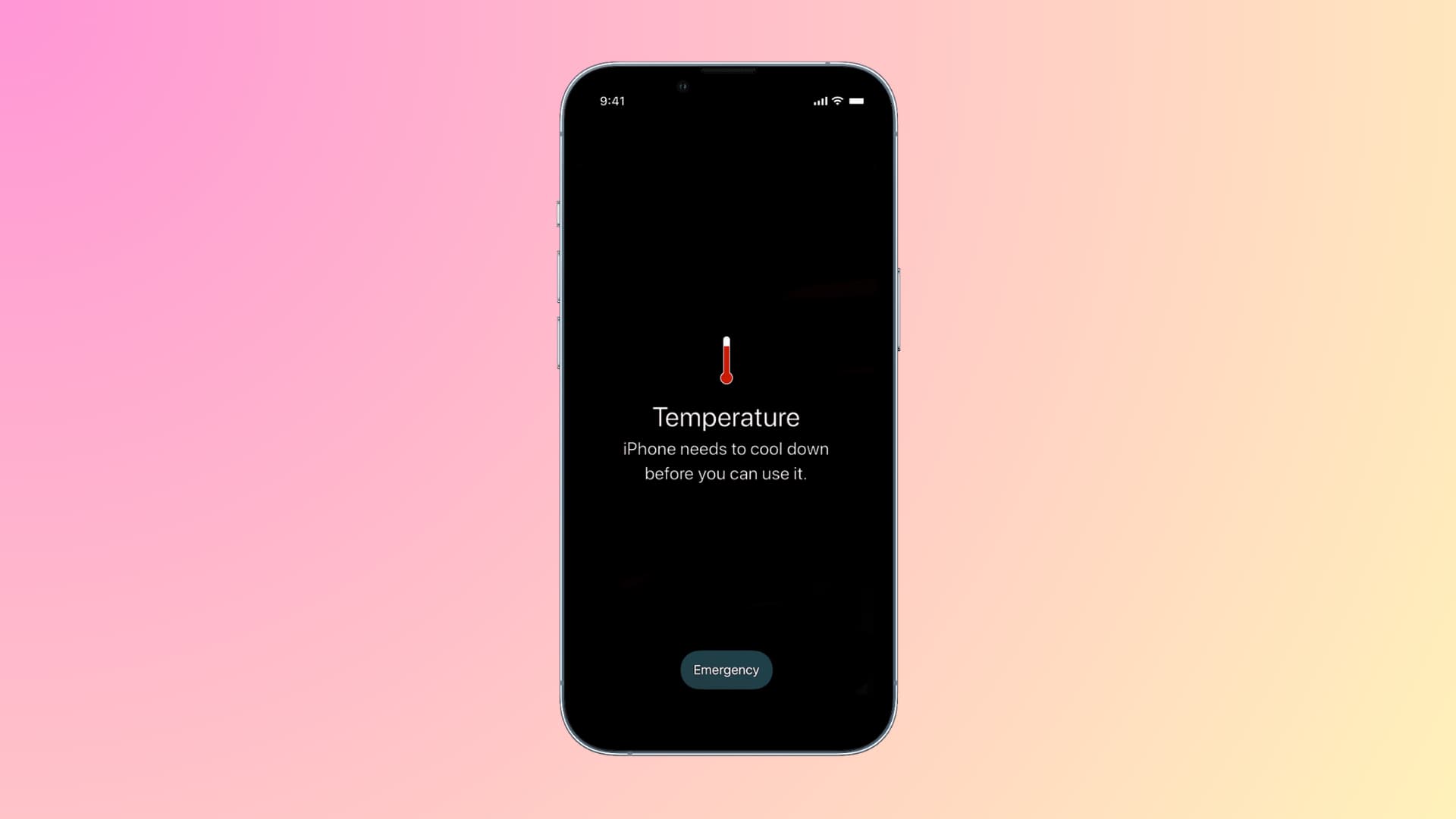 Temperature warning on iPhone screen