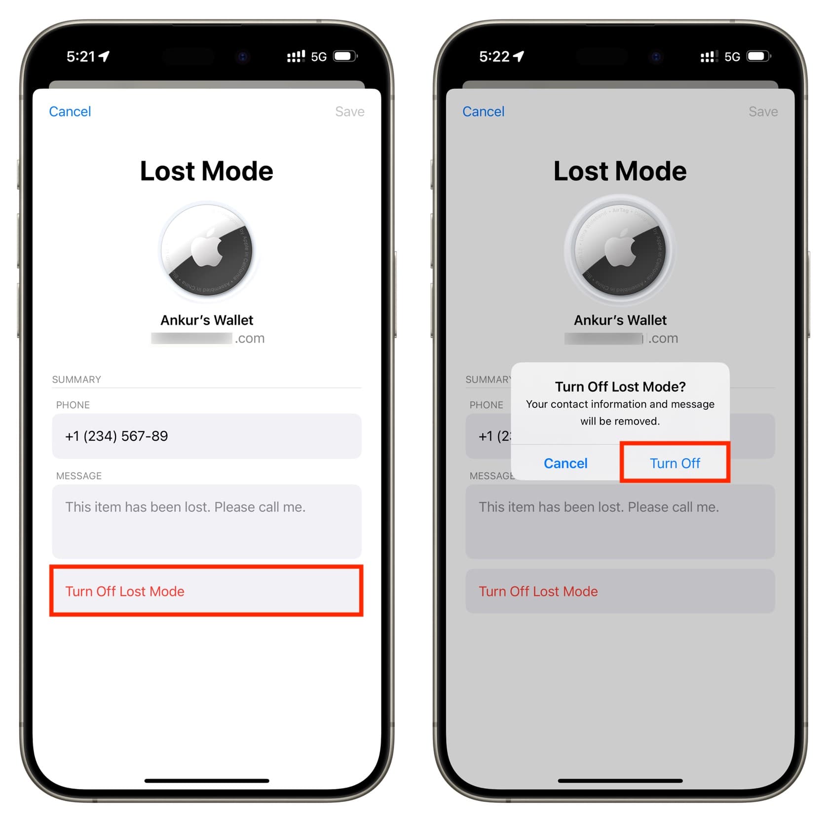 Turn off Lost Mode on AirTag from Find My on iPhone