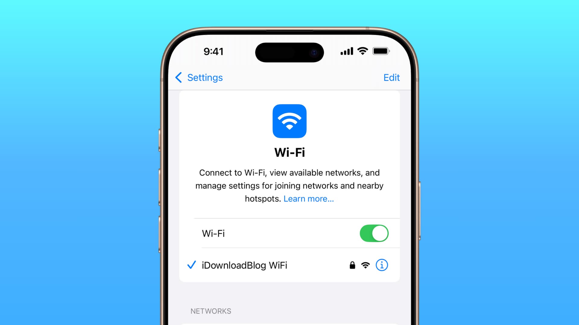 Wi-Fi settings screen on iPhone