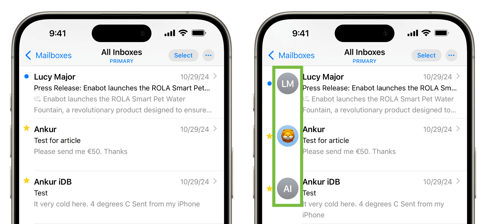 Contact Photos on and off in iPhone Mail app