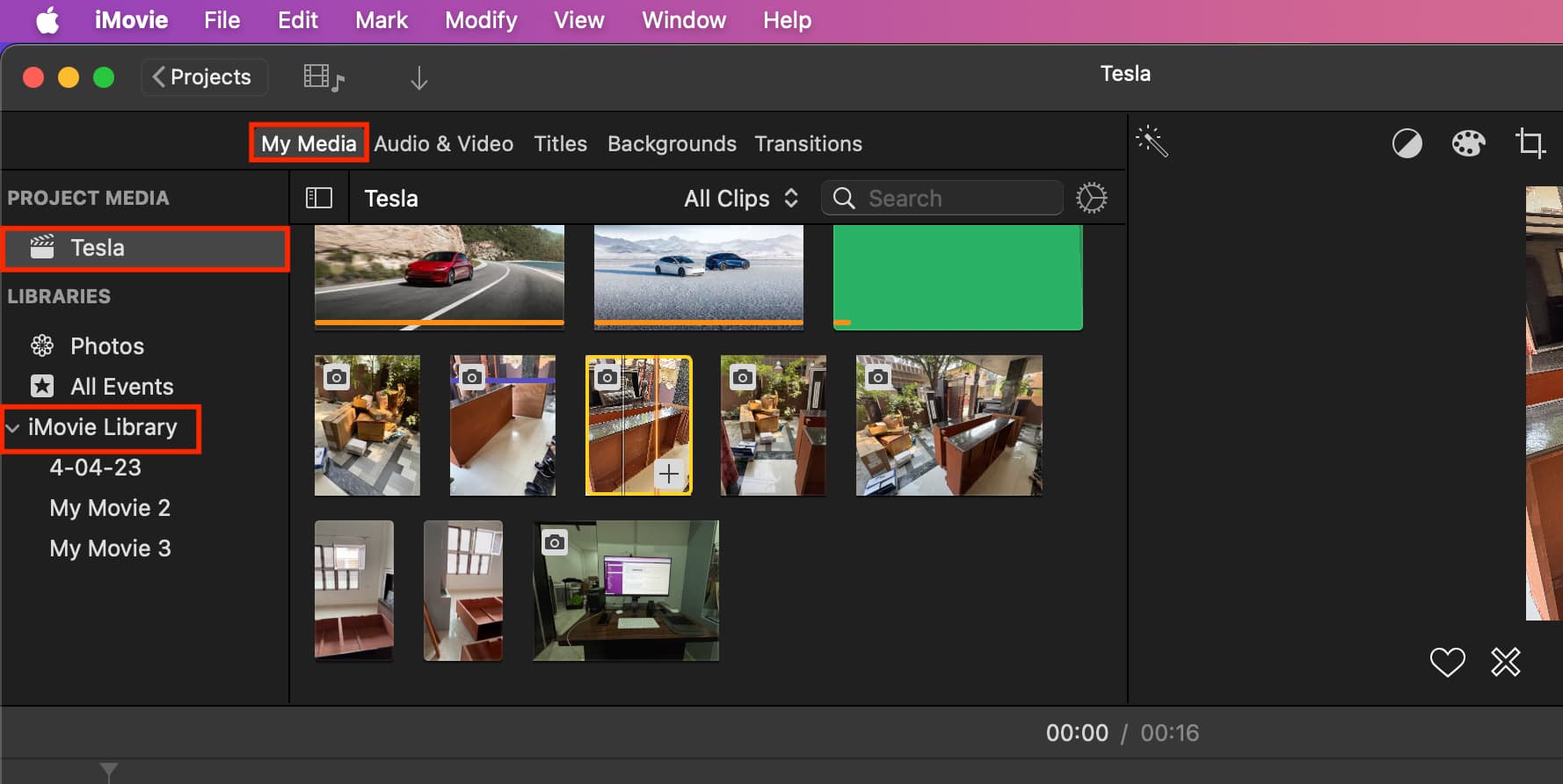 Find imported media in iMovie on Mac