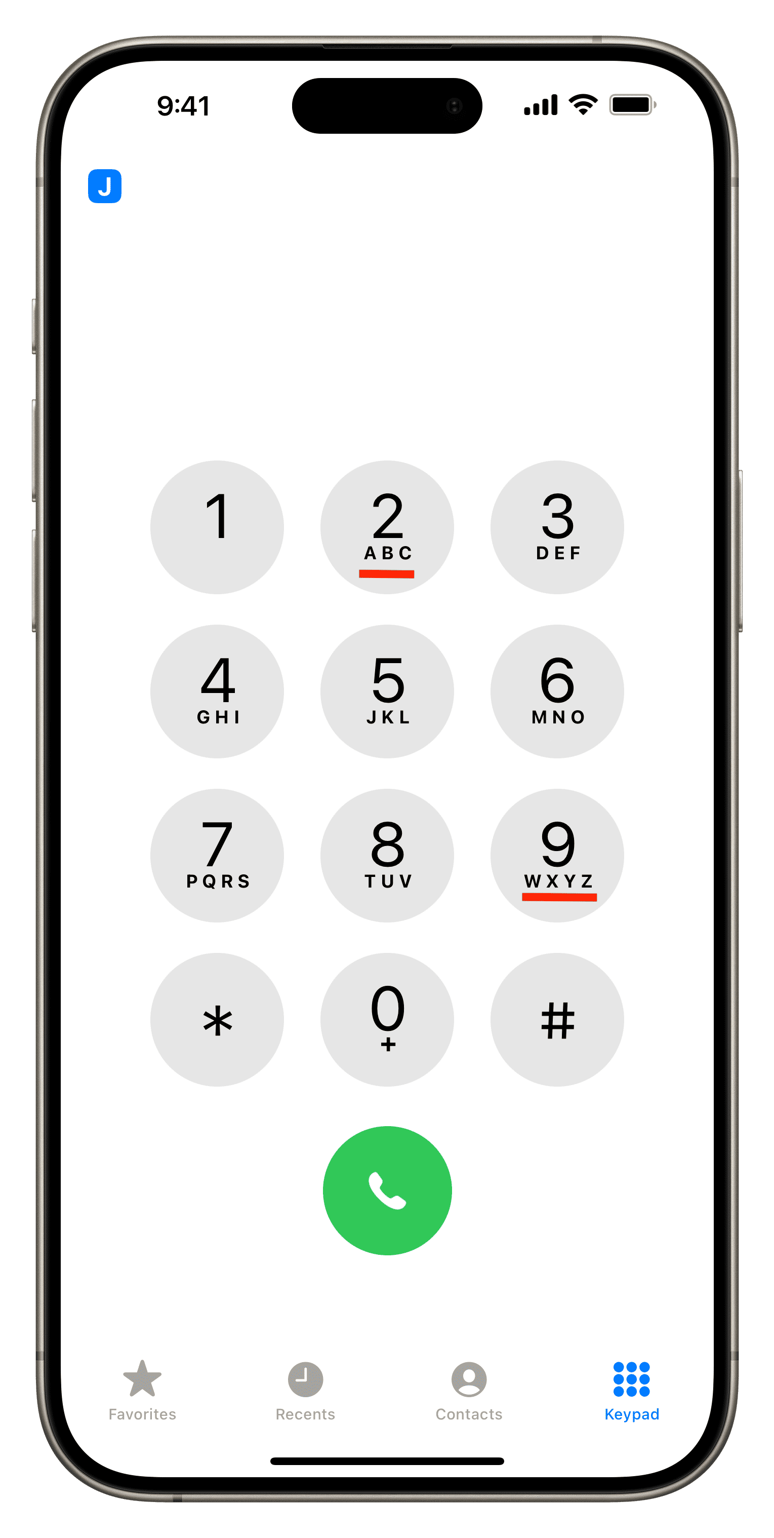 Keypad section of Phone app on iPhone