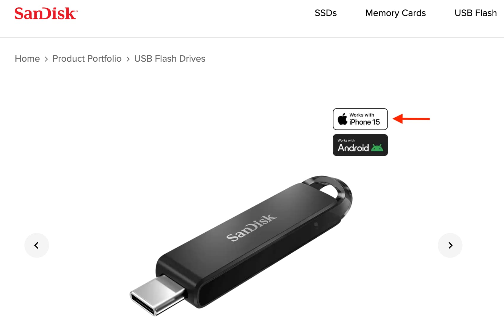 SanDisk pen drive that works with iPhone