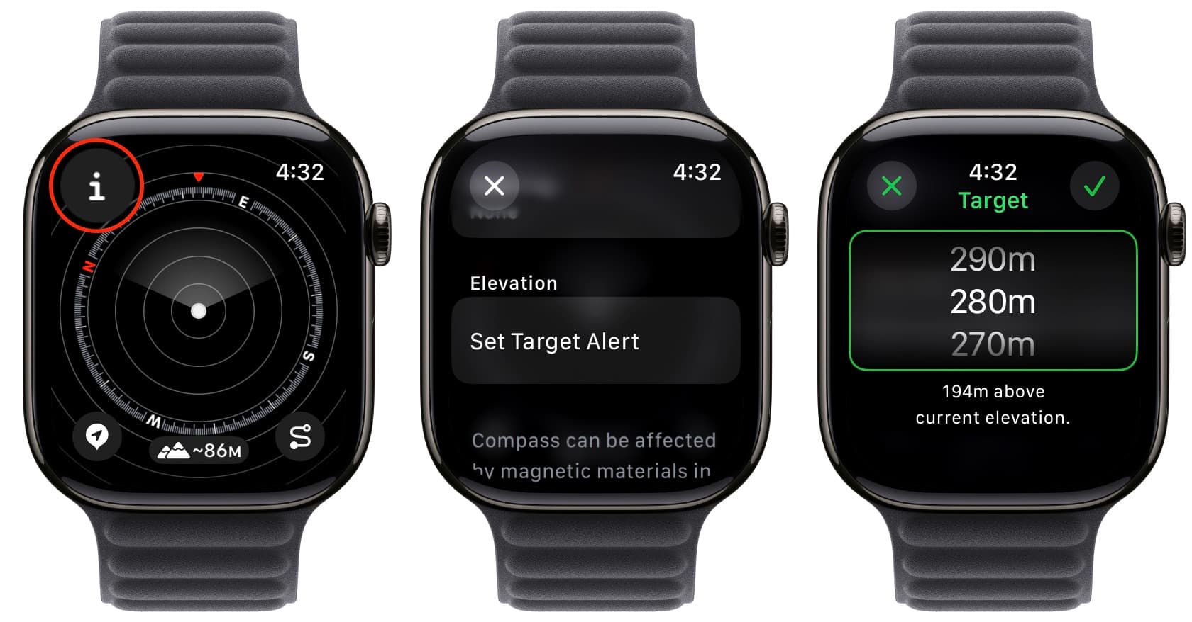 Set Target Alert for Elevation in Compass app on Apple Watch