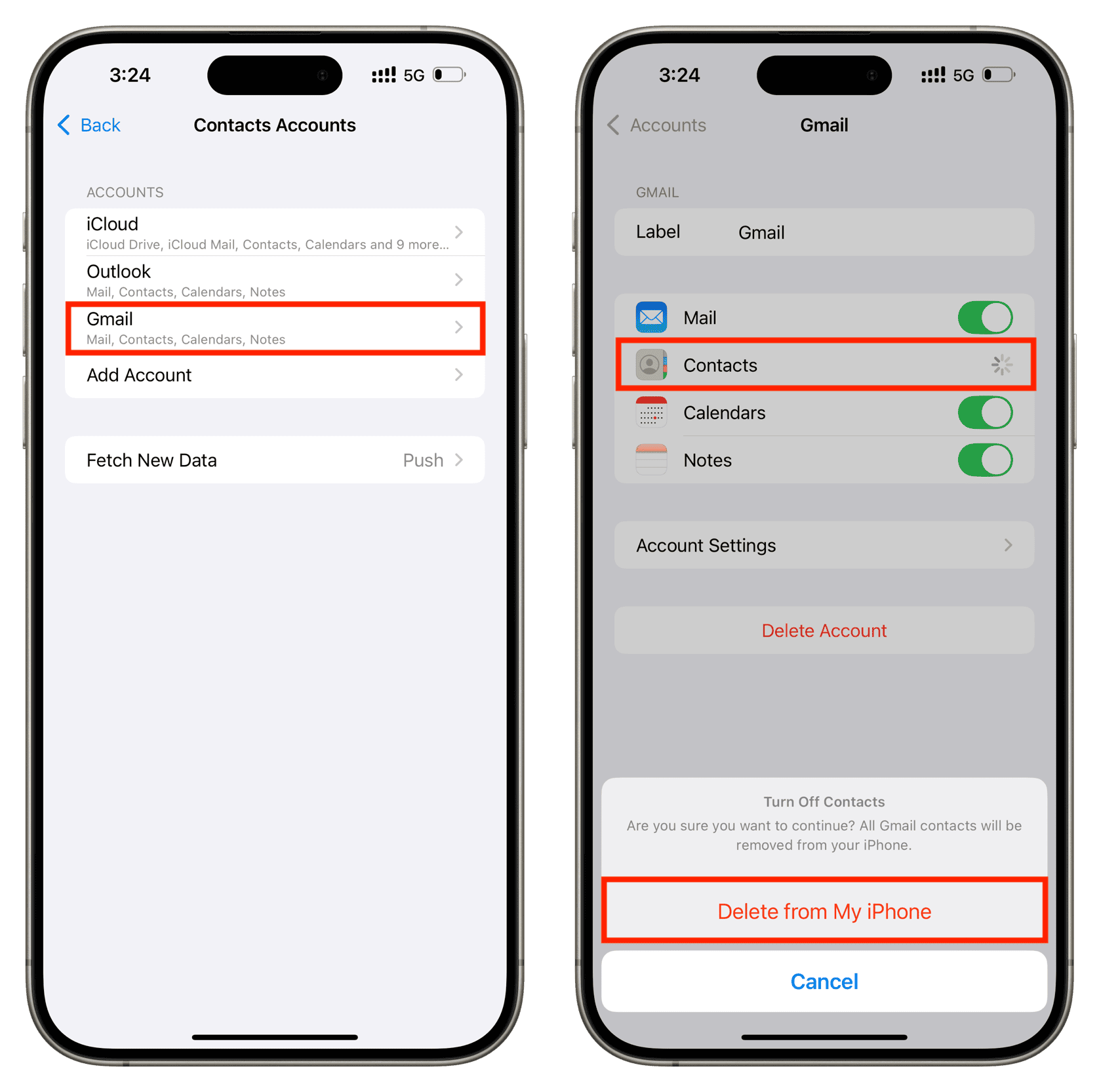 Delete Google Contacts from iPhone