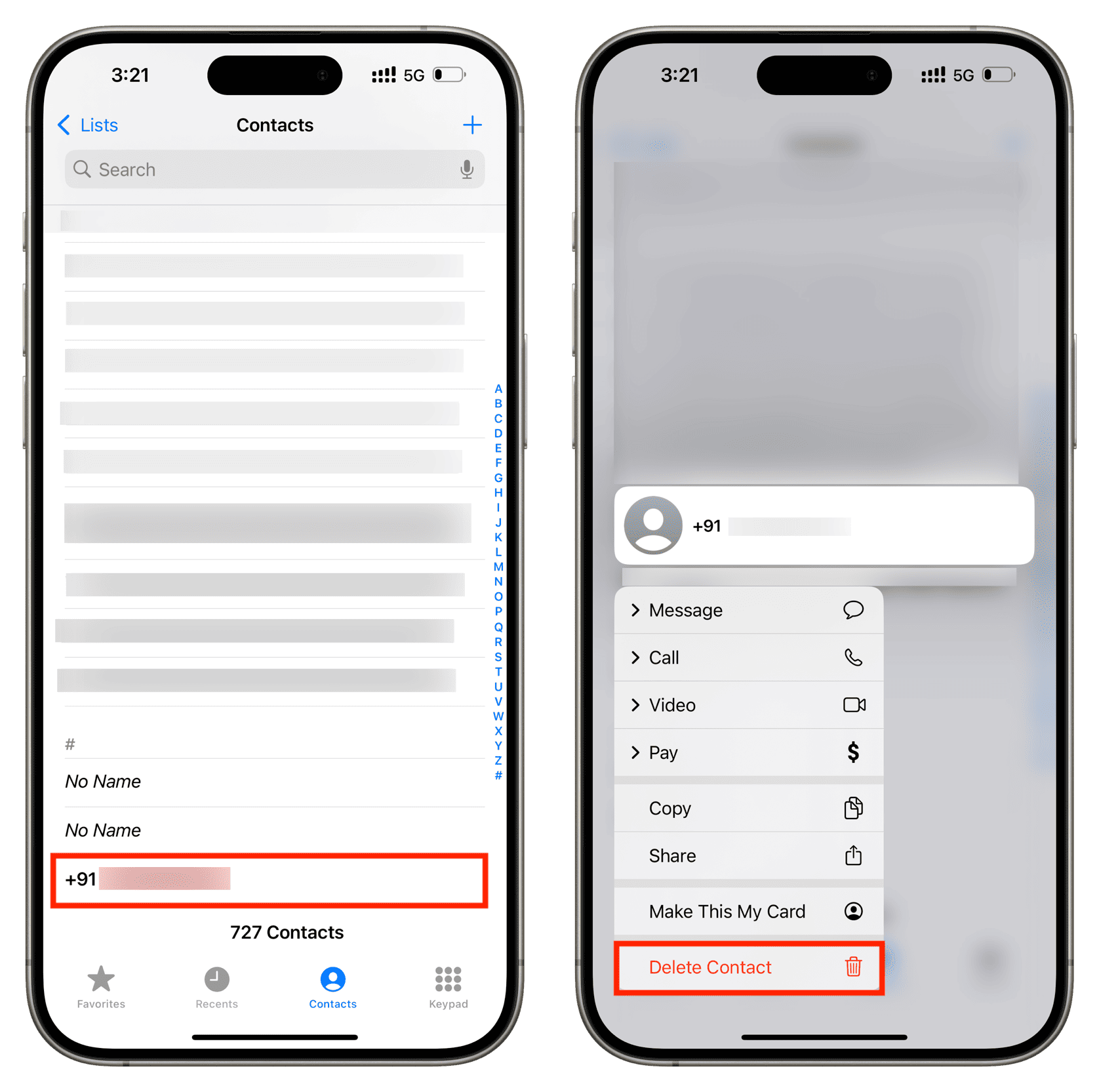 Delete saved phone number from iPhone