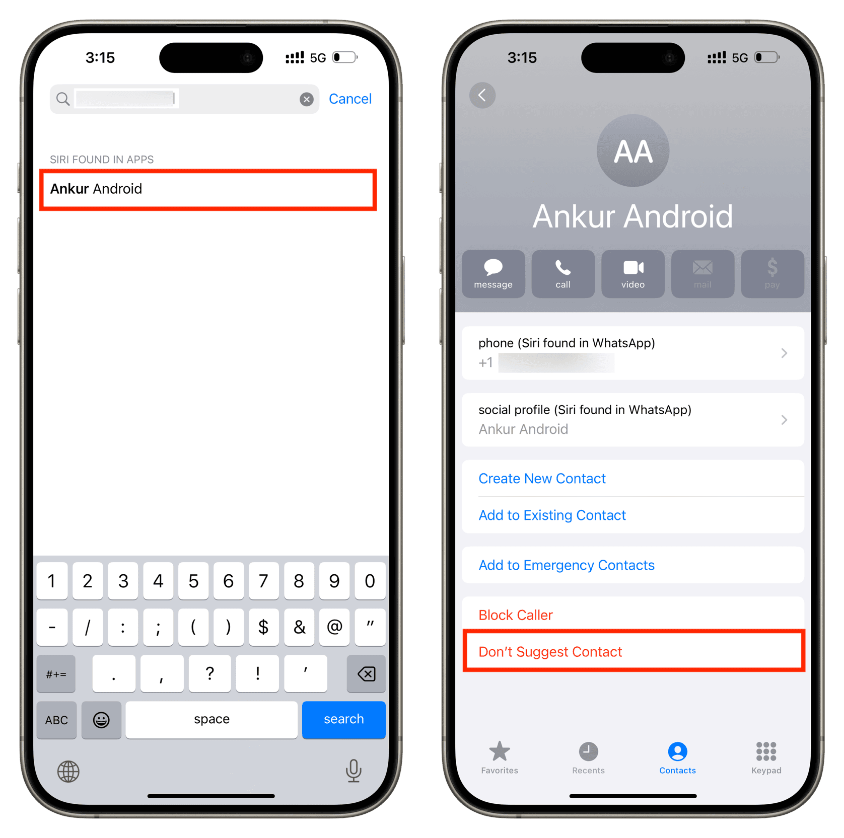 Don't Suggest Contact in iPhone Contacts list