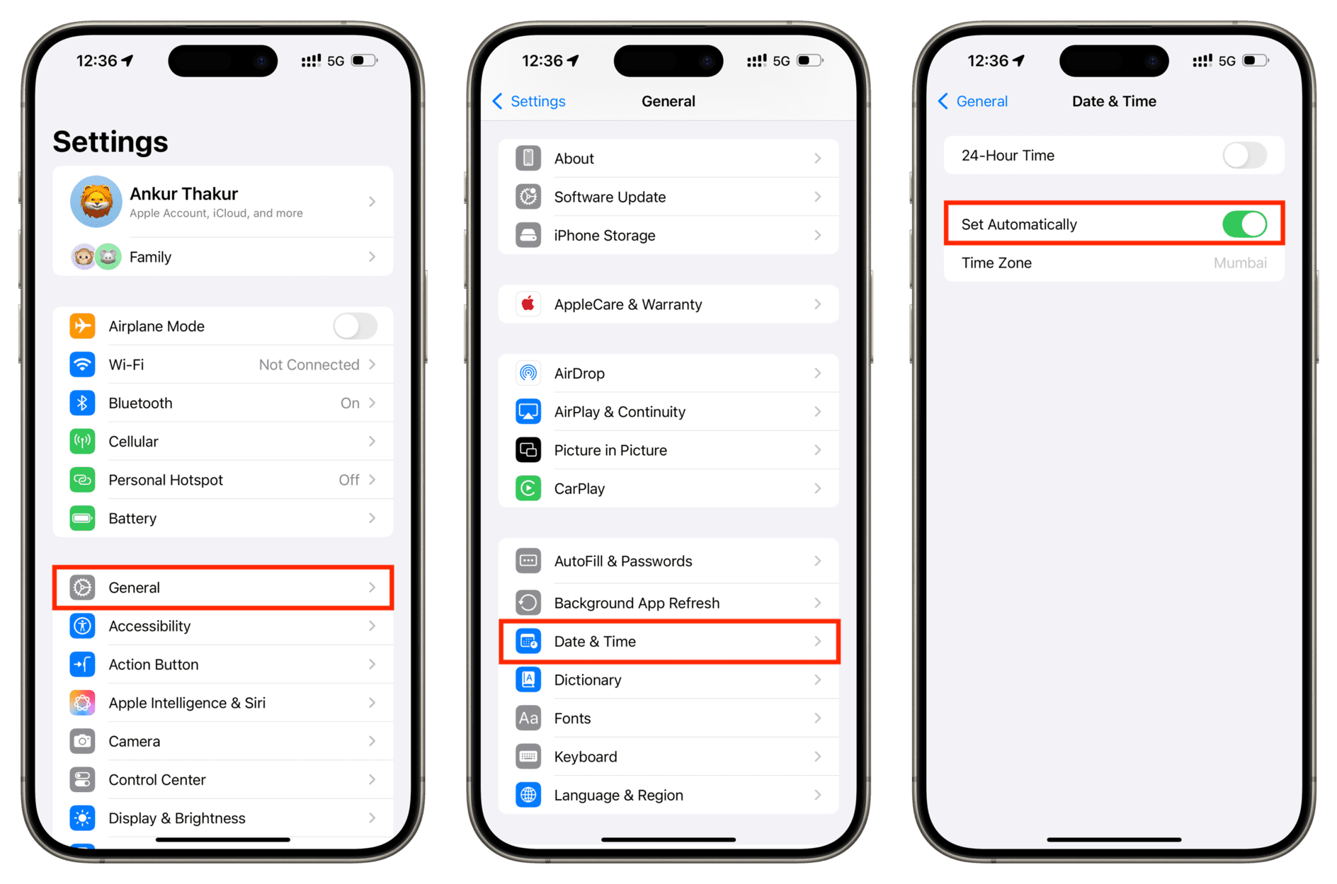 Set date and time to update automatically on iPhone