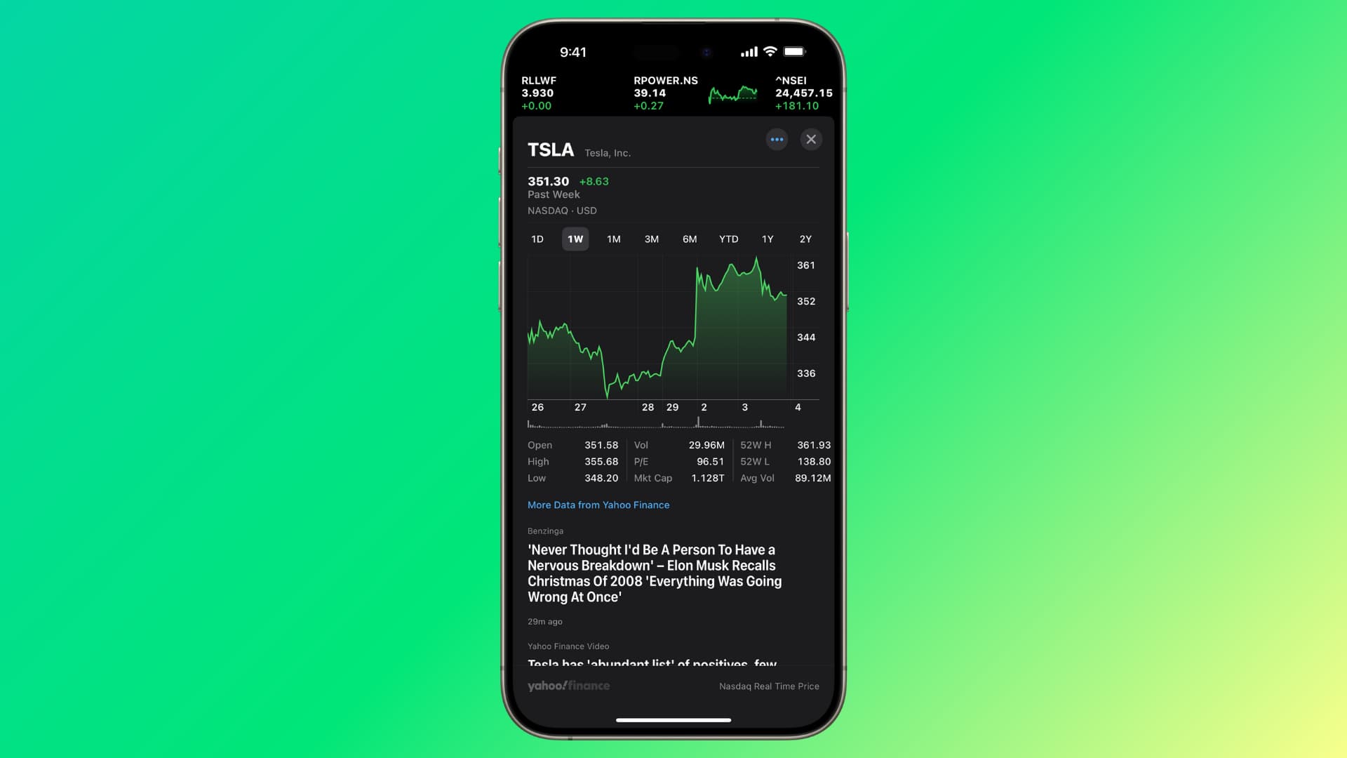 Stocks app on iPhone showing Tesla stock