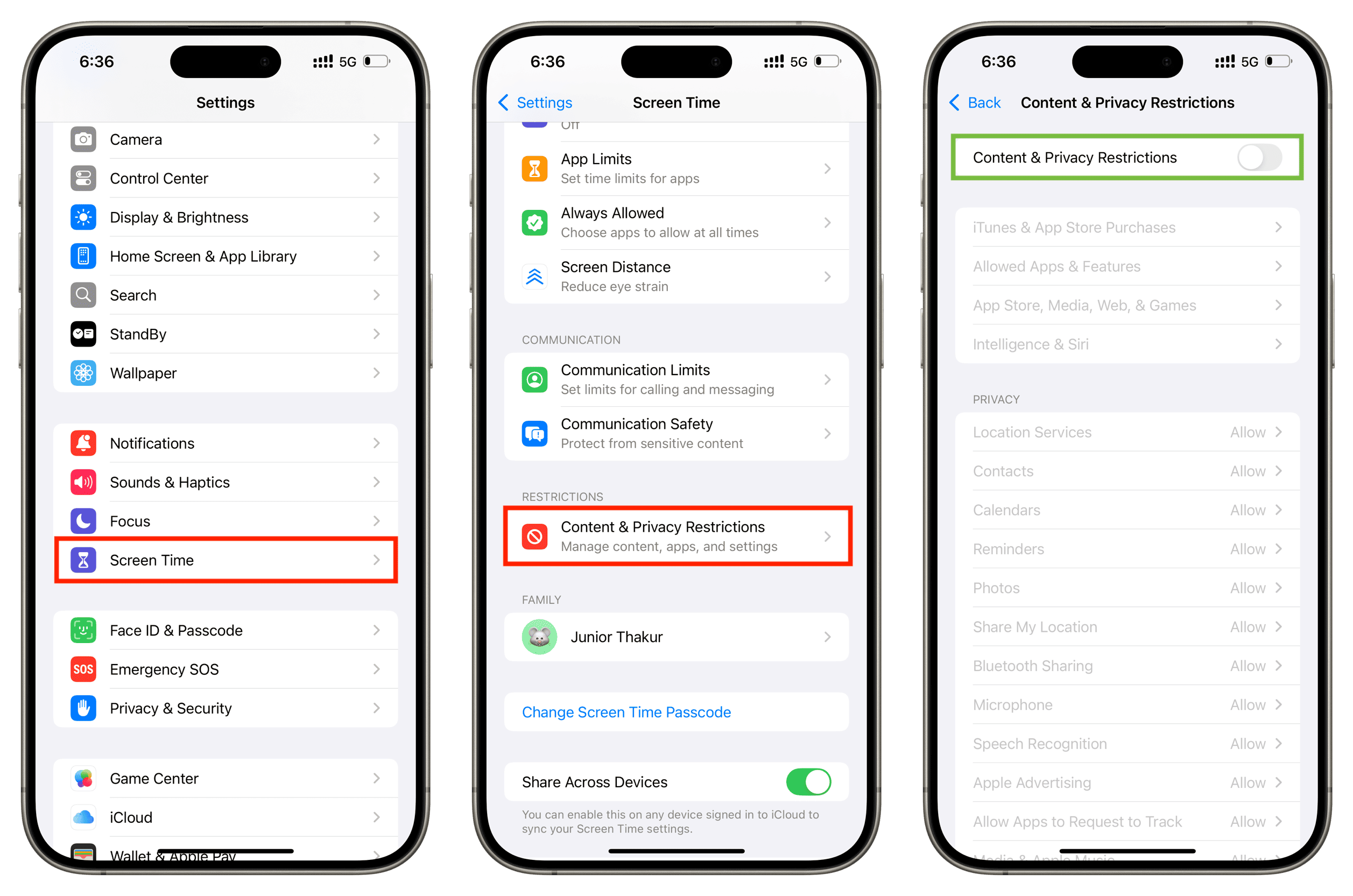 Turn off Content and Privacy Restrictions in iPhone Screen Time settings