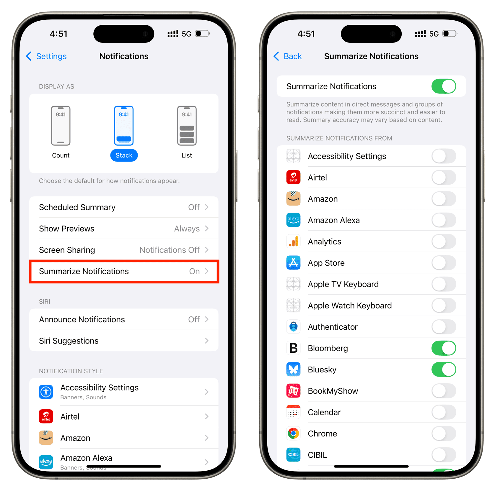 Turn off Summarize Notifications on iPhone