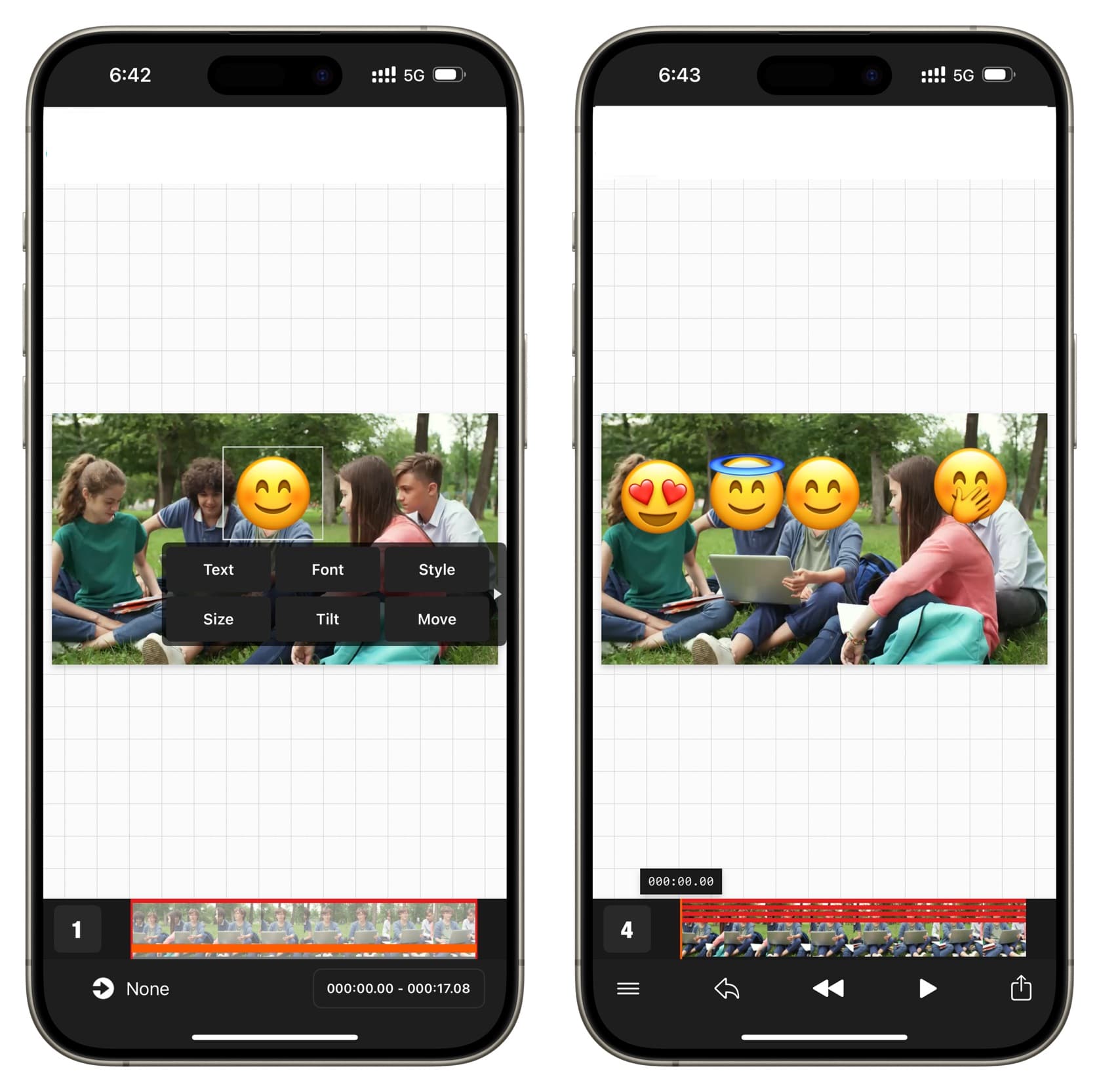 Vont app to add emoji over a face in video on iPhone