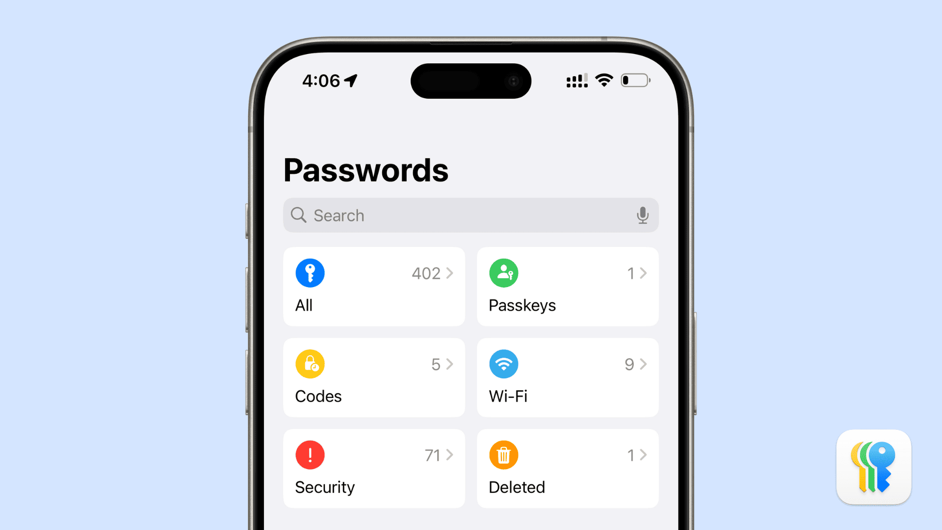 iPhone Passwords app in iOS 18