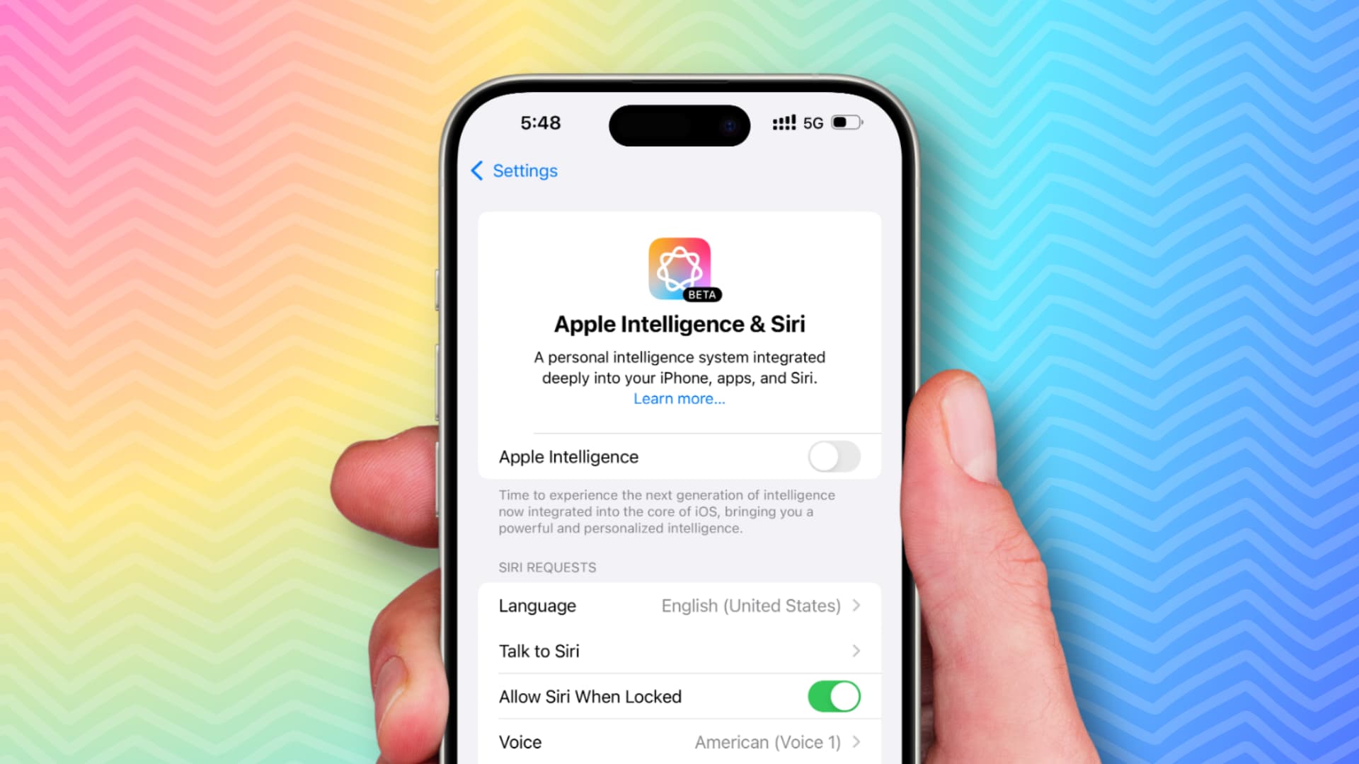 Apple Intelligence turned off on iPhone