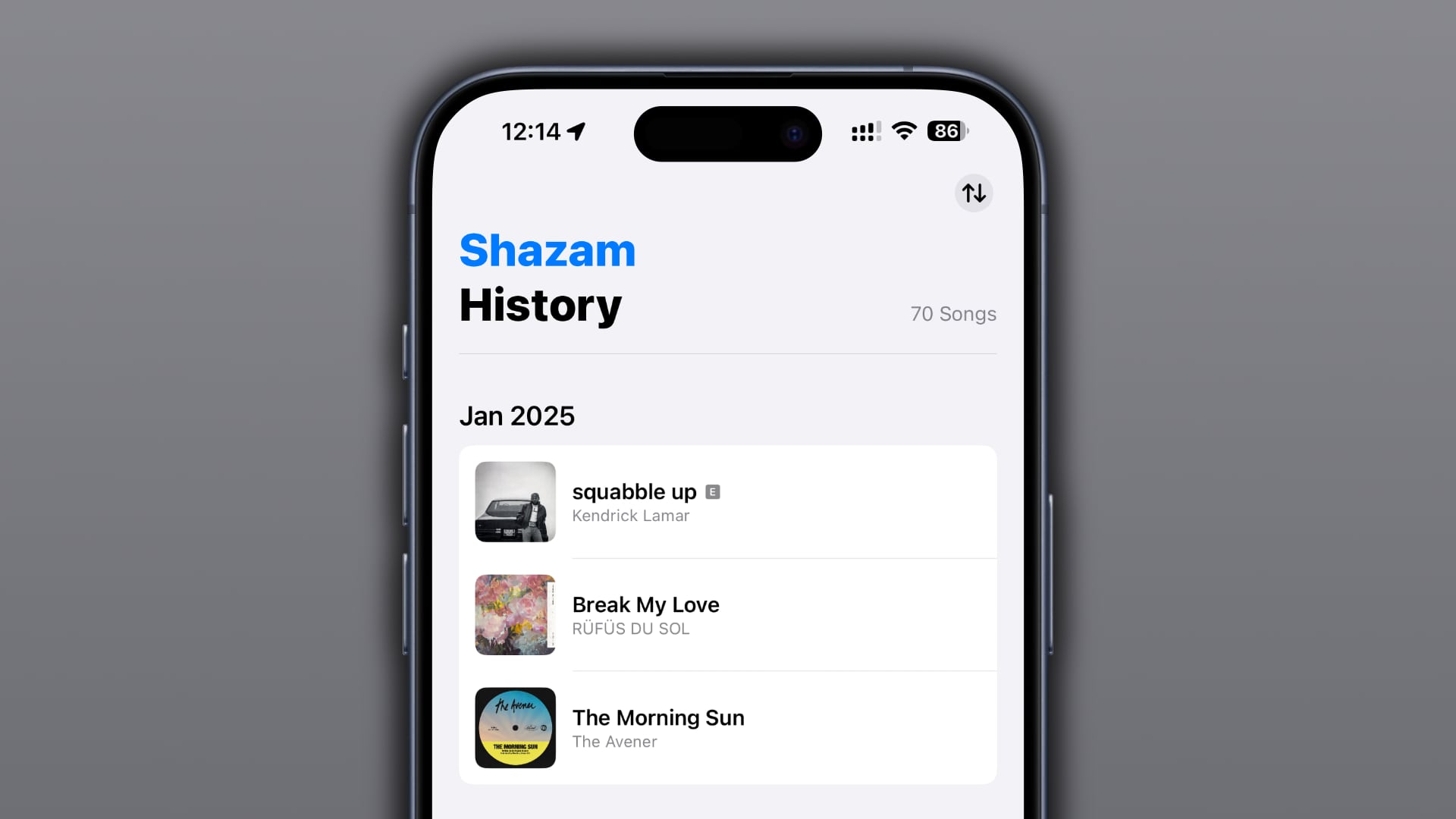 Shazam song history on iPhone.