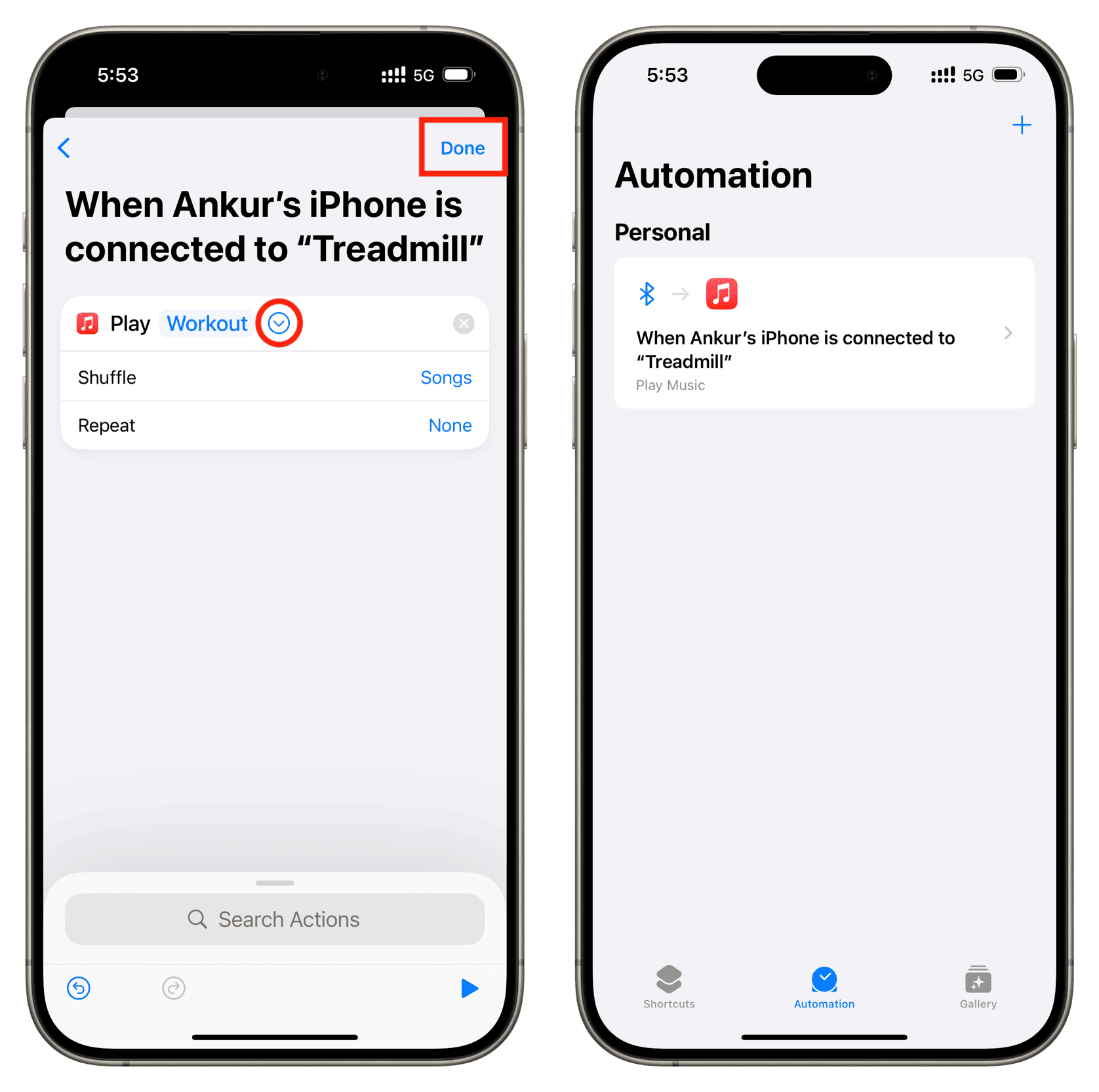 Created iPhone automation to auto play songs when Bluetooth device is connected