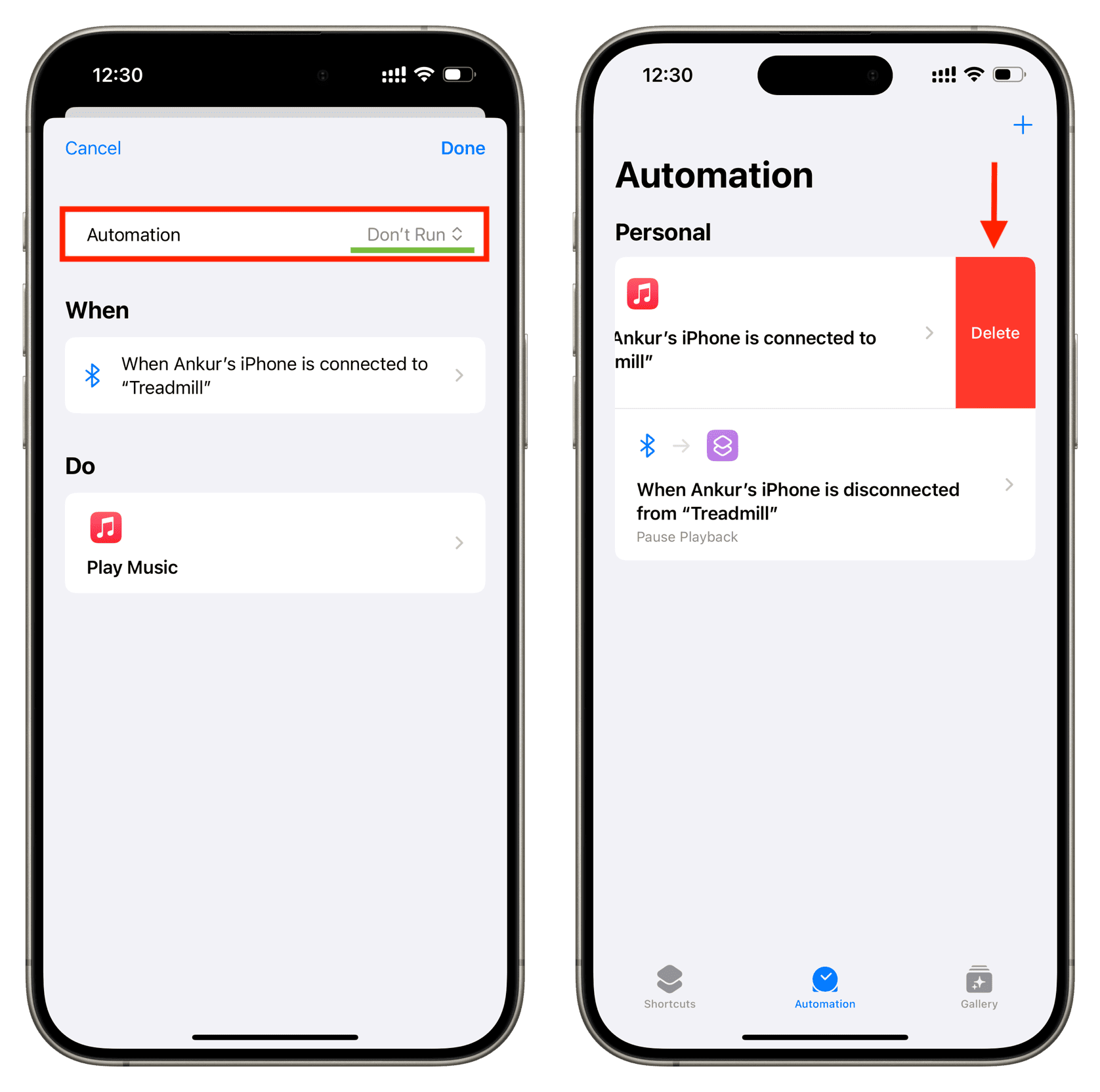 Deactivate or delete Bluetooth music automation on iPhone