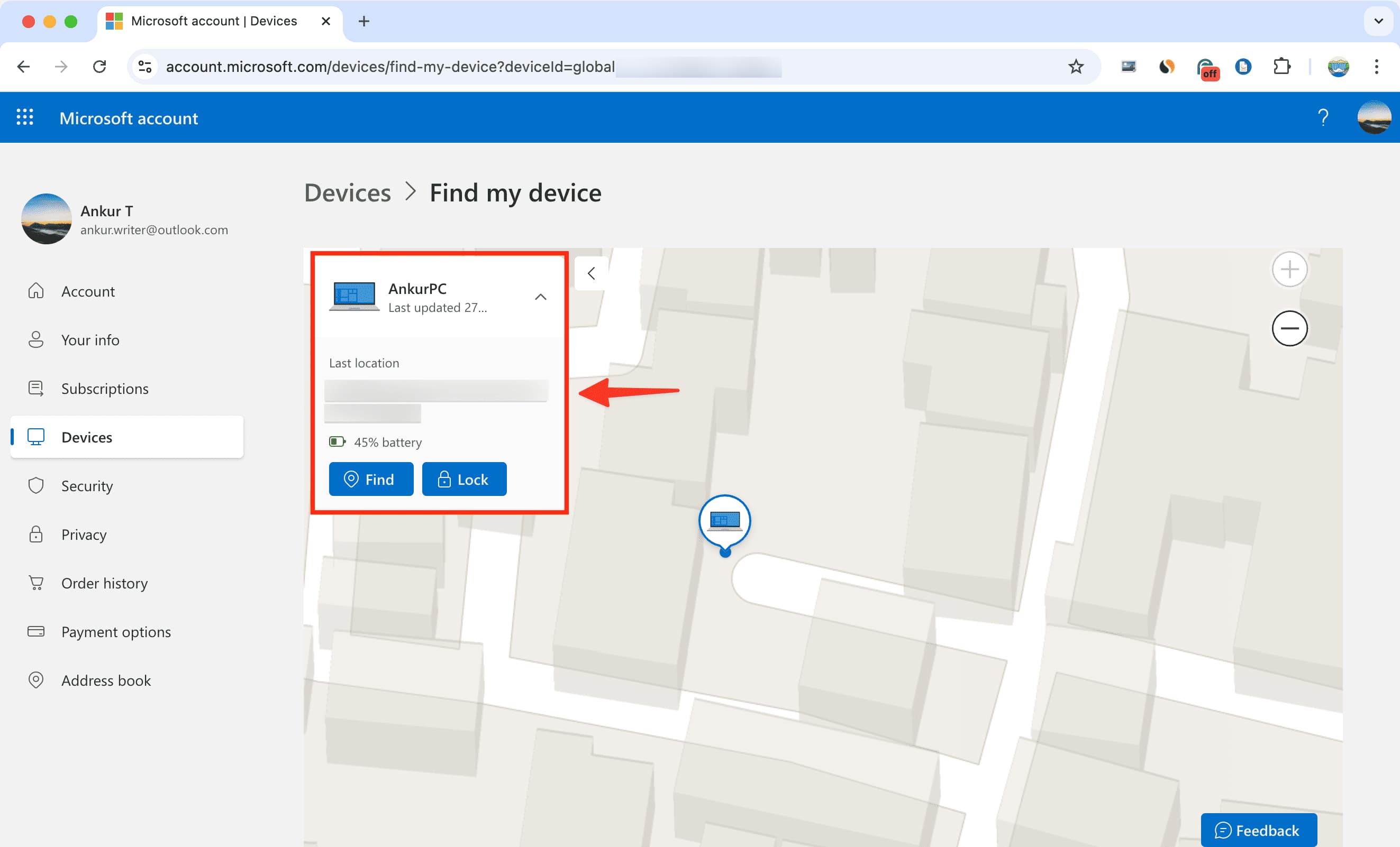 Find, lock, and see location of your Windows device online