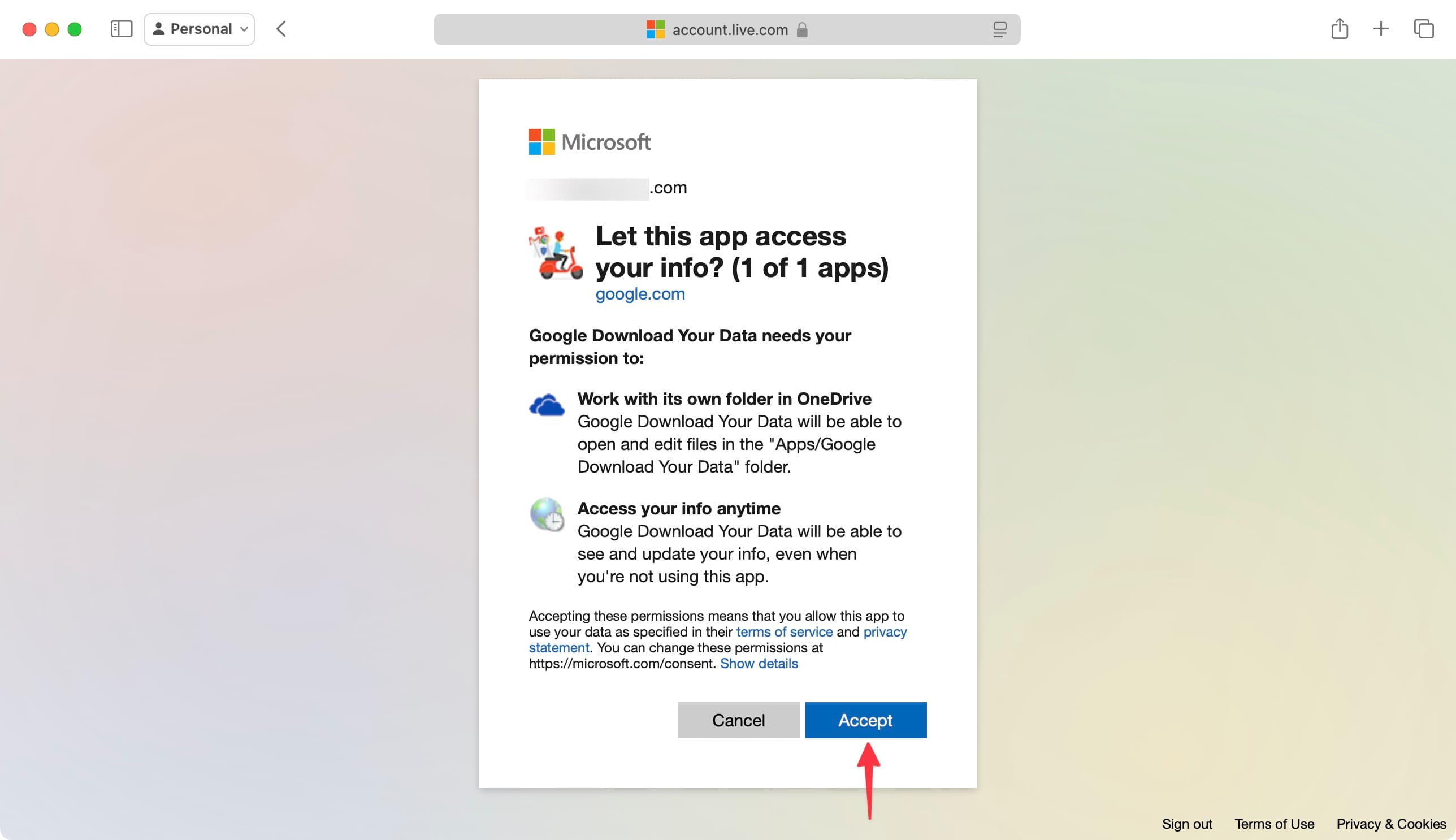 Let Google access Microsoft OneDrive