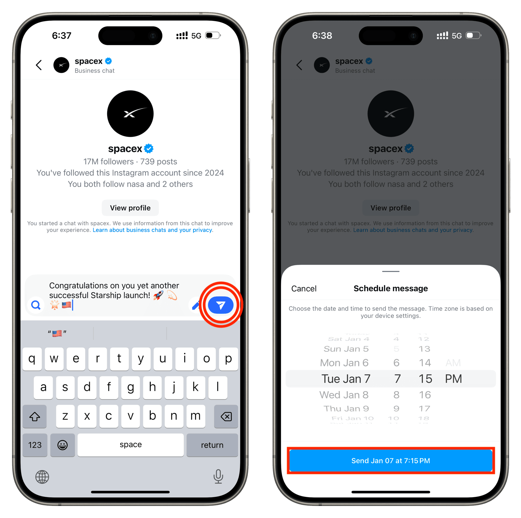 Scheduling messages for later date on Instagram