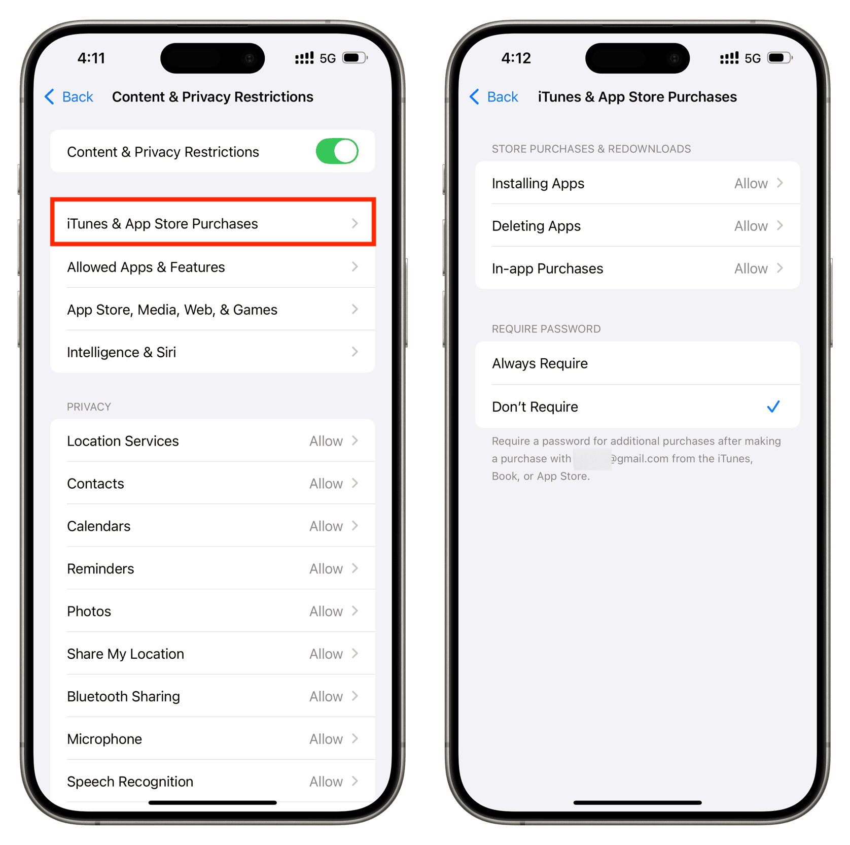 Tweak App Store restriction settings on iPhone