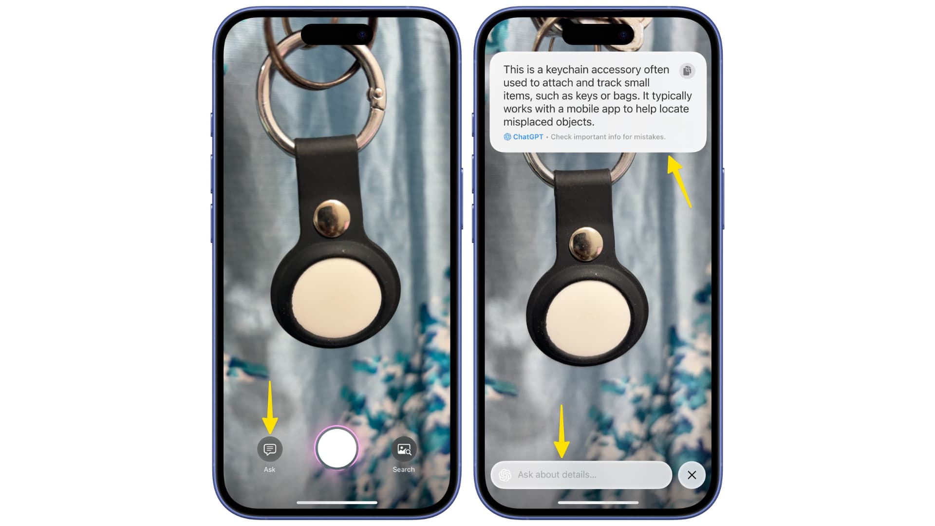 Using ChatGPT in visual intelligence to ask about an item on iPhone