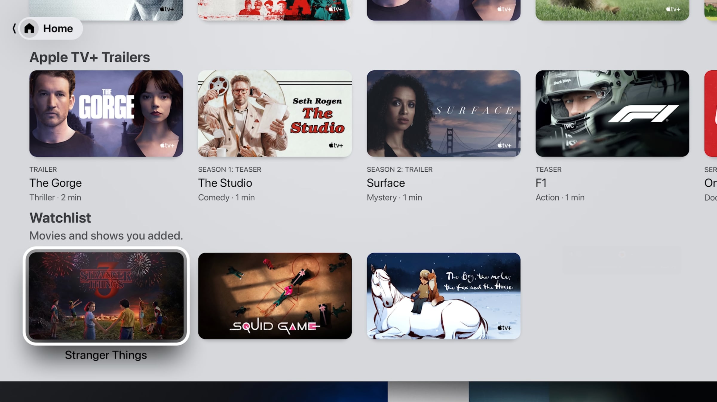 Netflix videos in the Apple TV app's Watchlist on Apple TV.