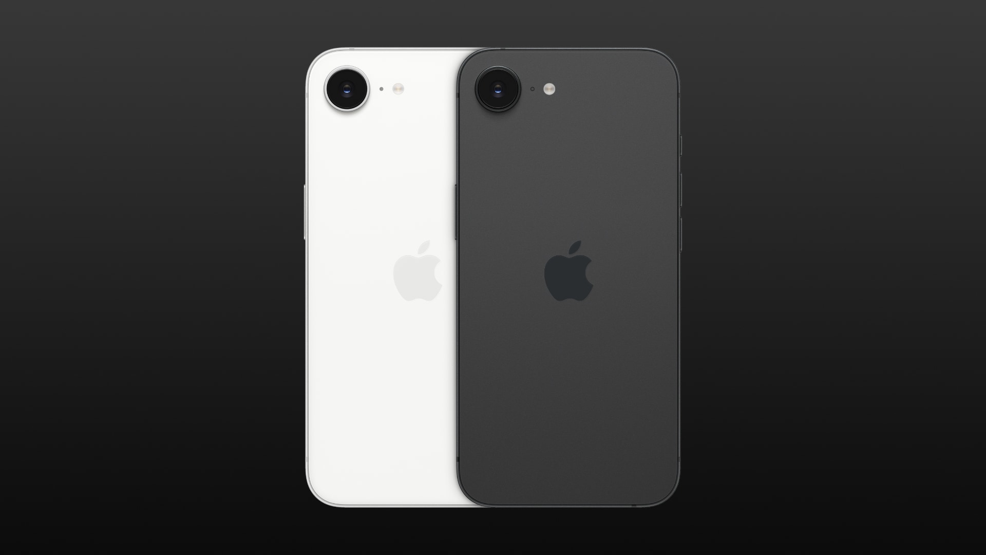 Two iPhone 16e units in black and white colors in front of one another.