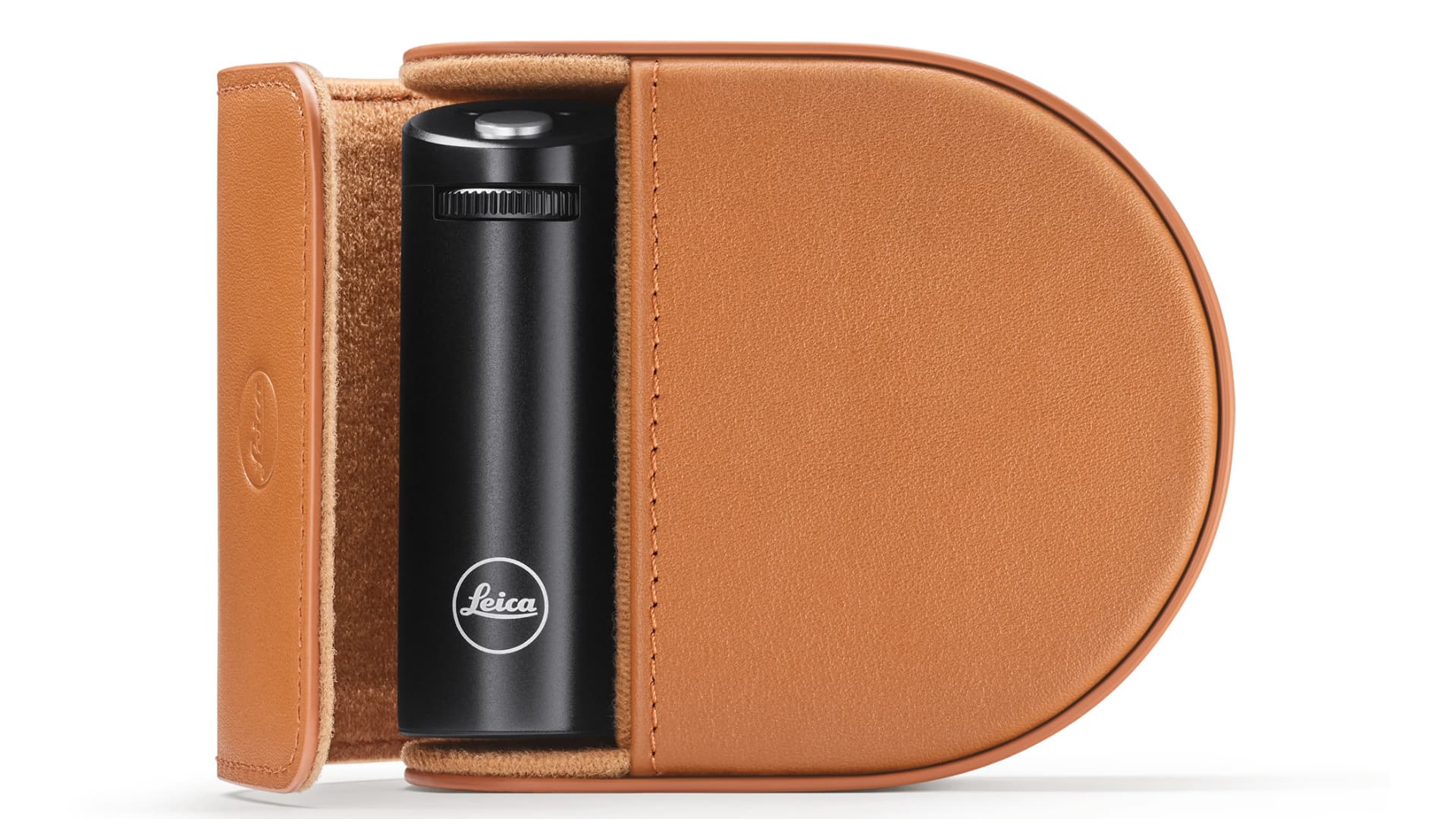 Leica's MafSafe iPhone grip in a leather pouch.