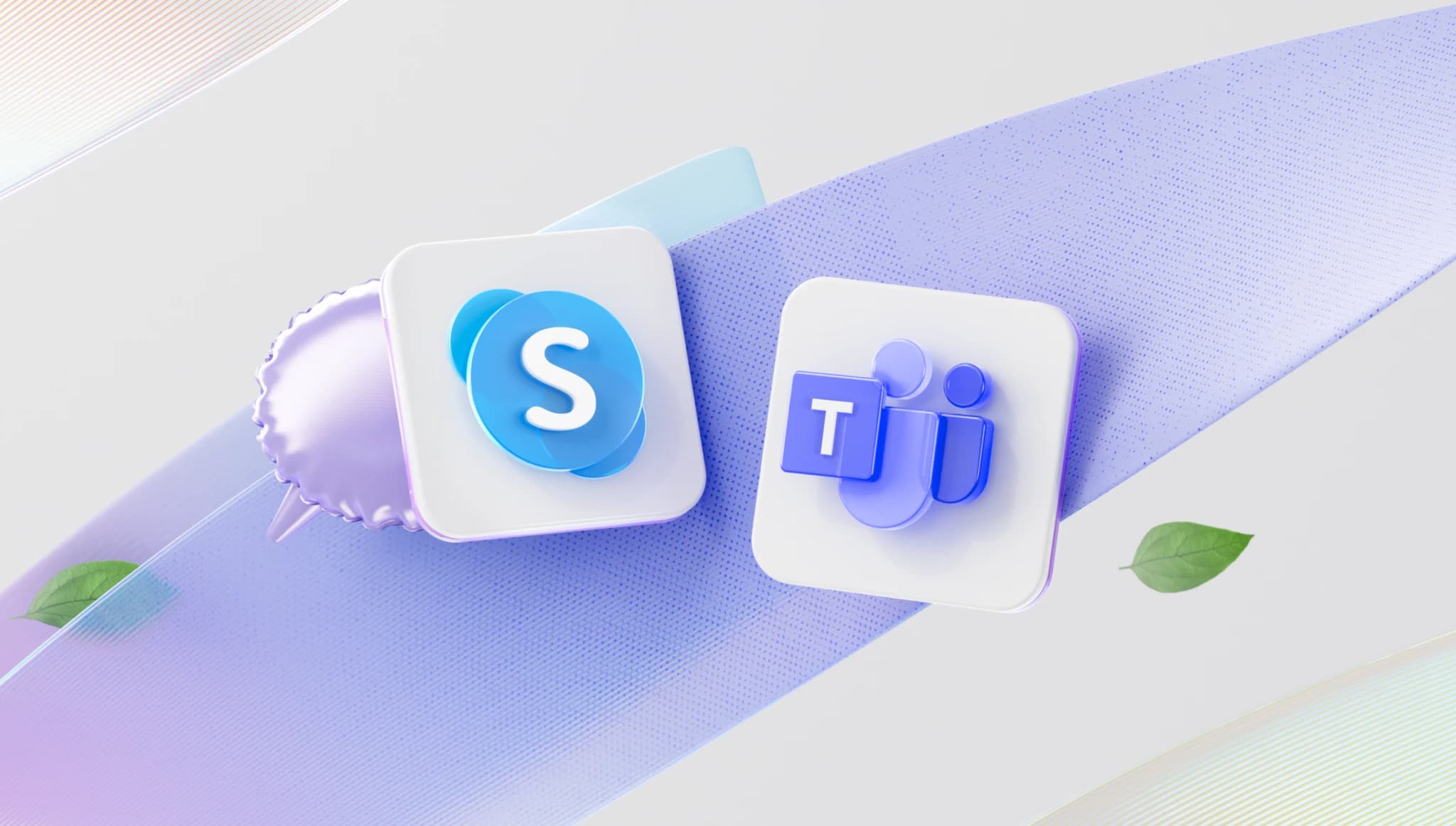 The Microsoft Skype and Team 3D logos.