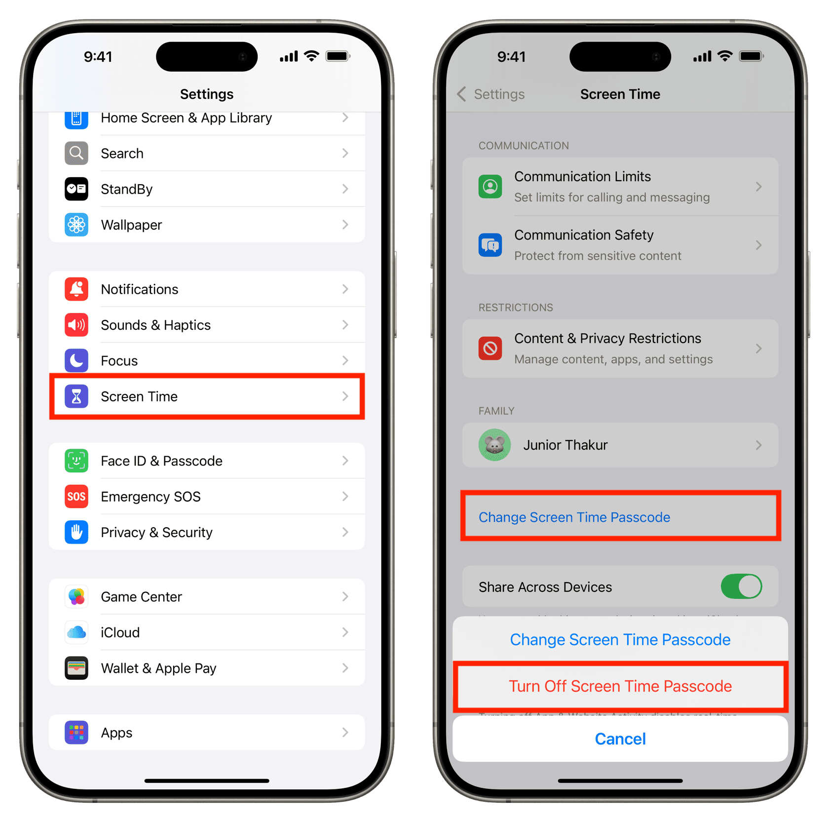 Turn Off Screen Time Passcode from iPhone Settings