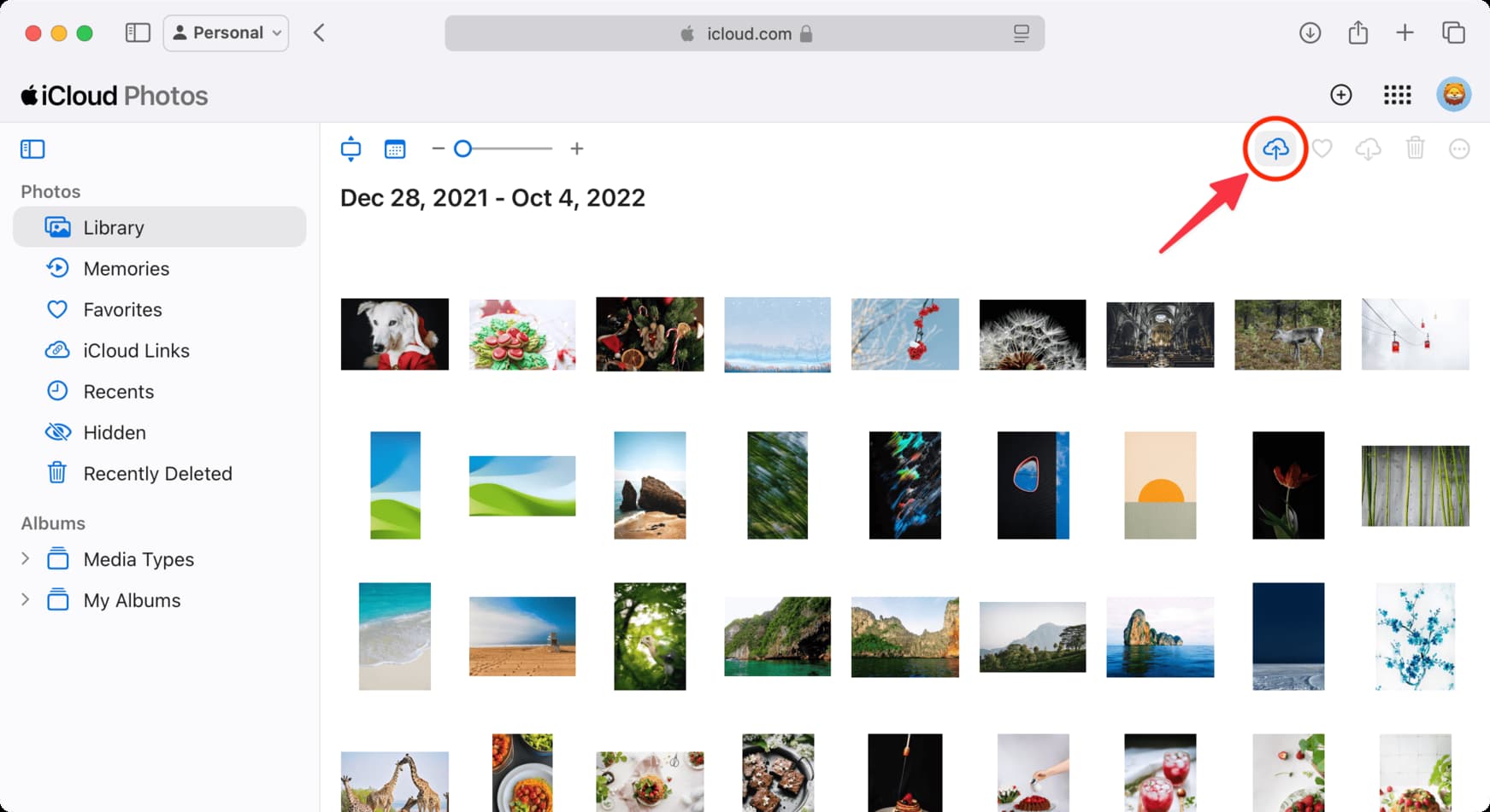 Upload to iCloud Photos from web browser