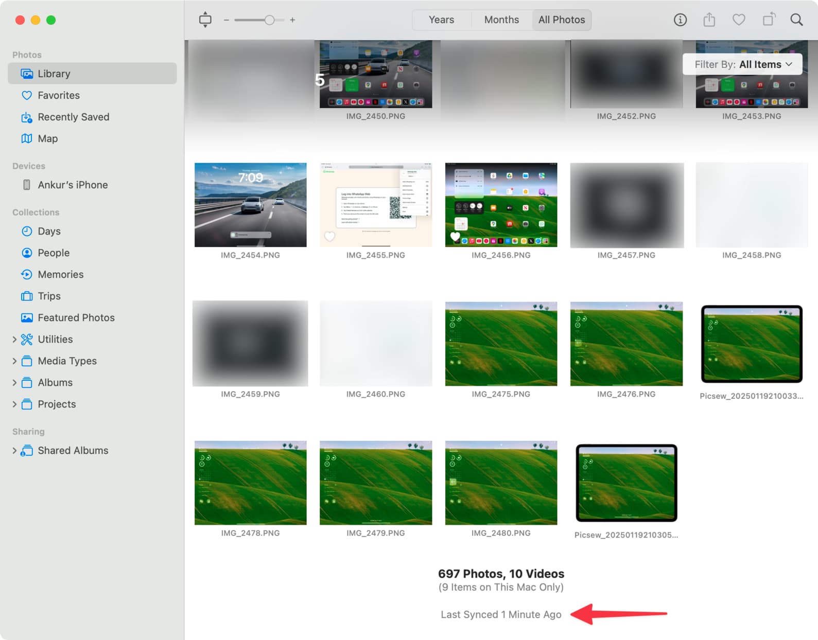 iCloud Photos sync status in Mac Photos app