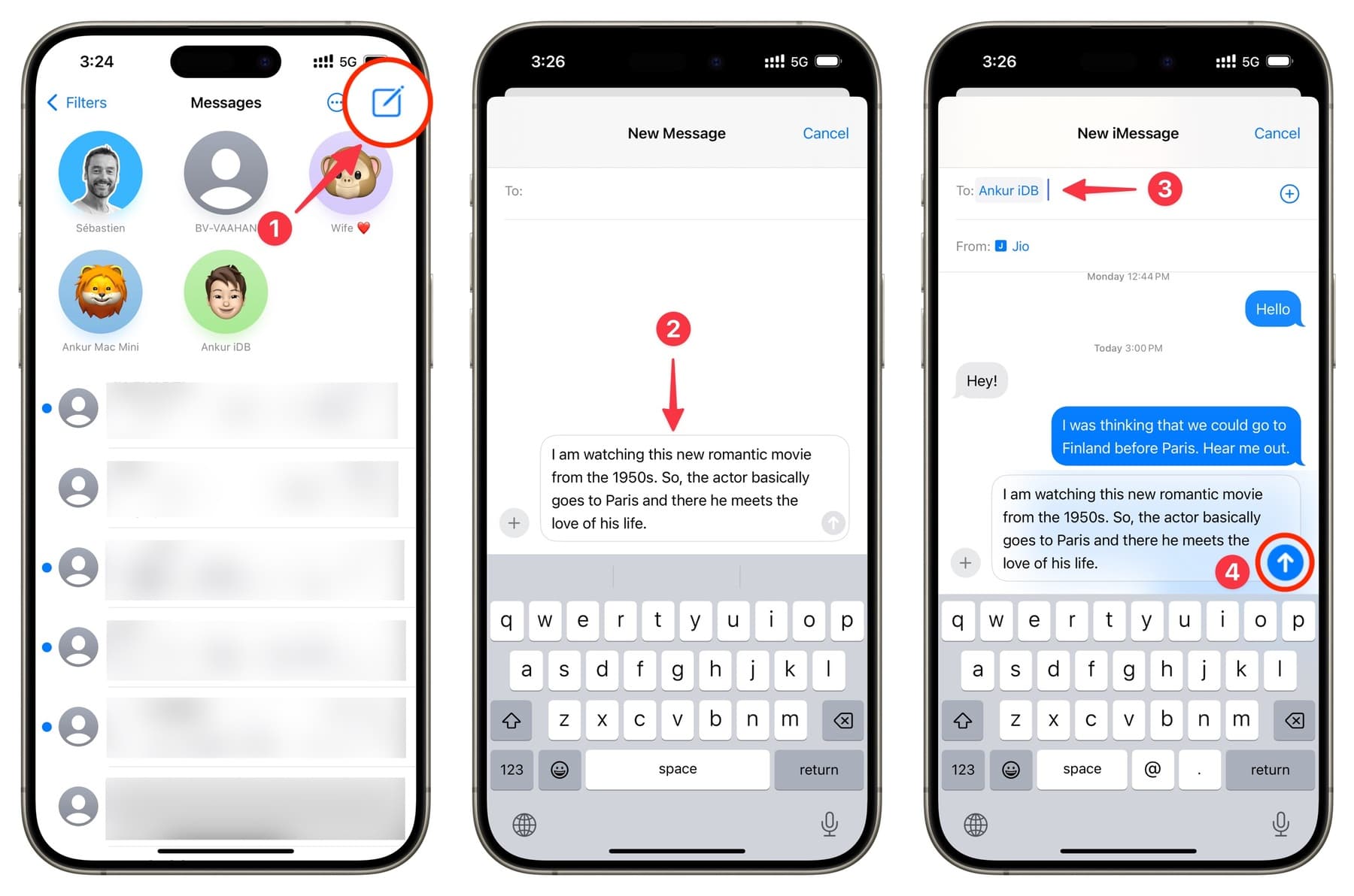 Compose a new message to hide typing bubble in iPhone Messages