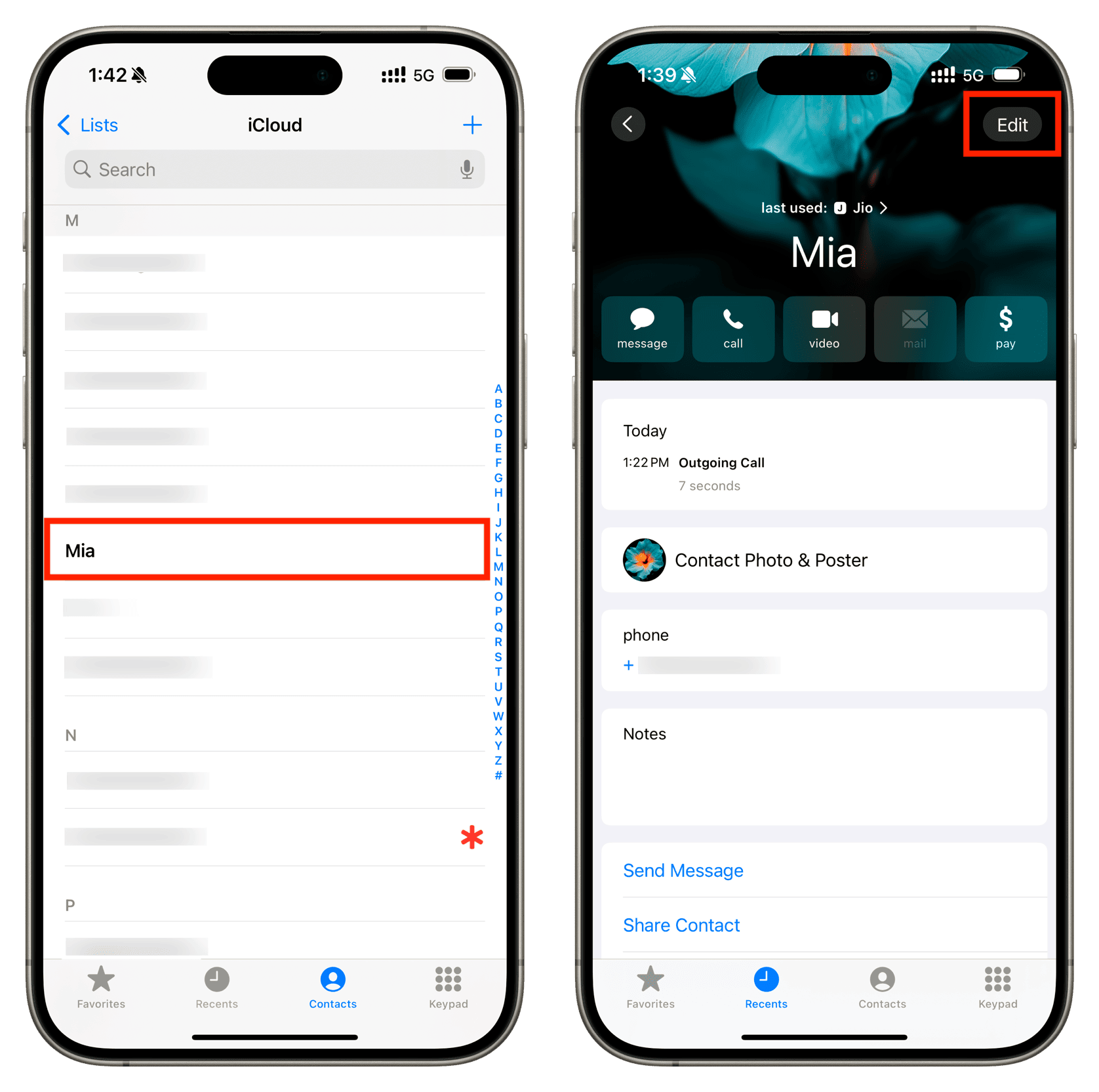 Edit a contact on iPhone