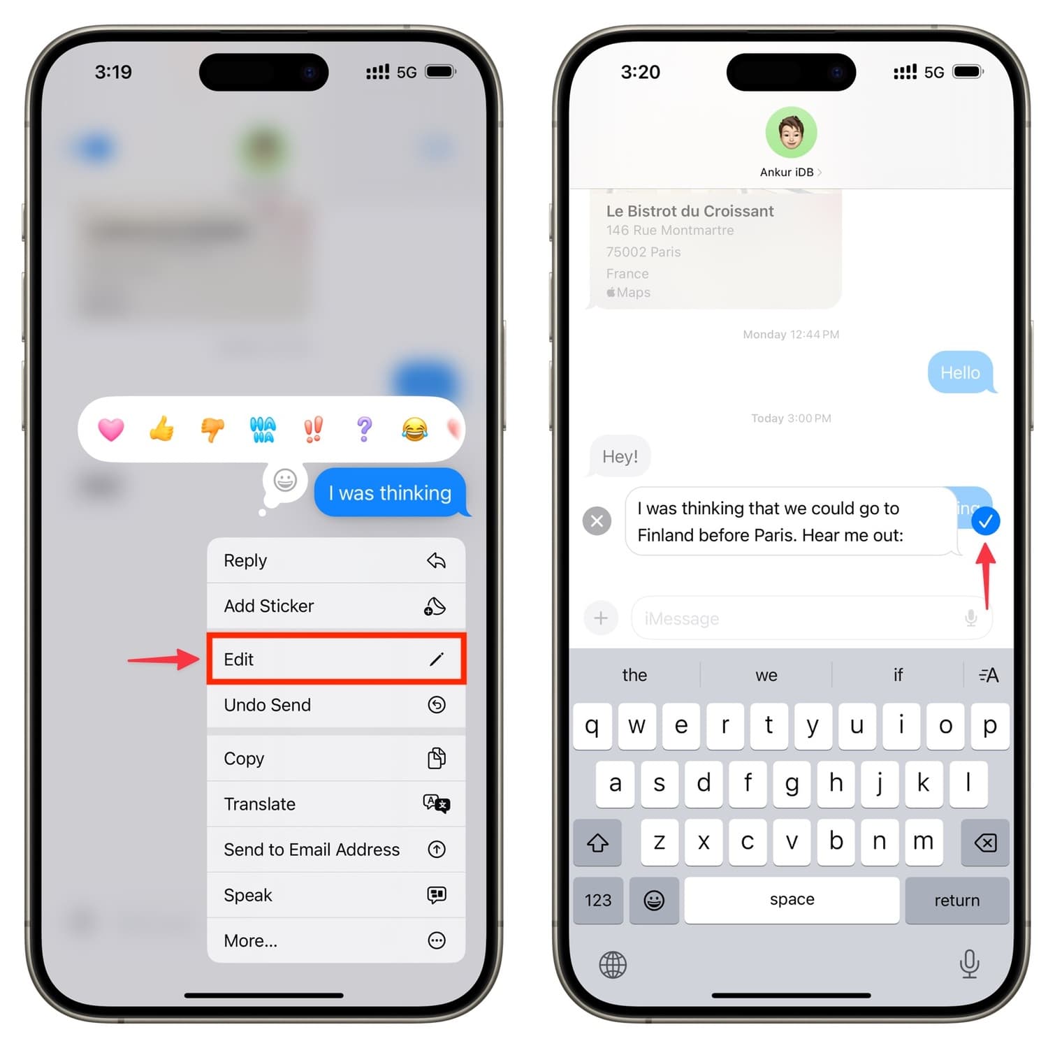 Editing a message to disable typing indicator on iPhone