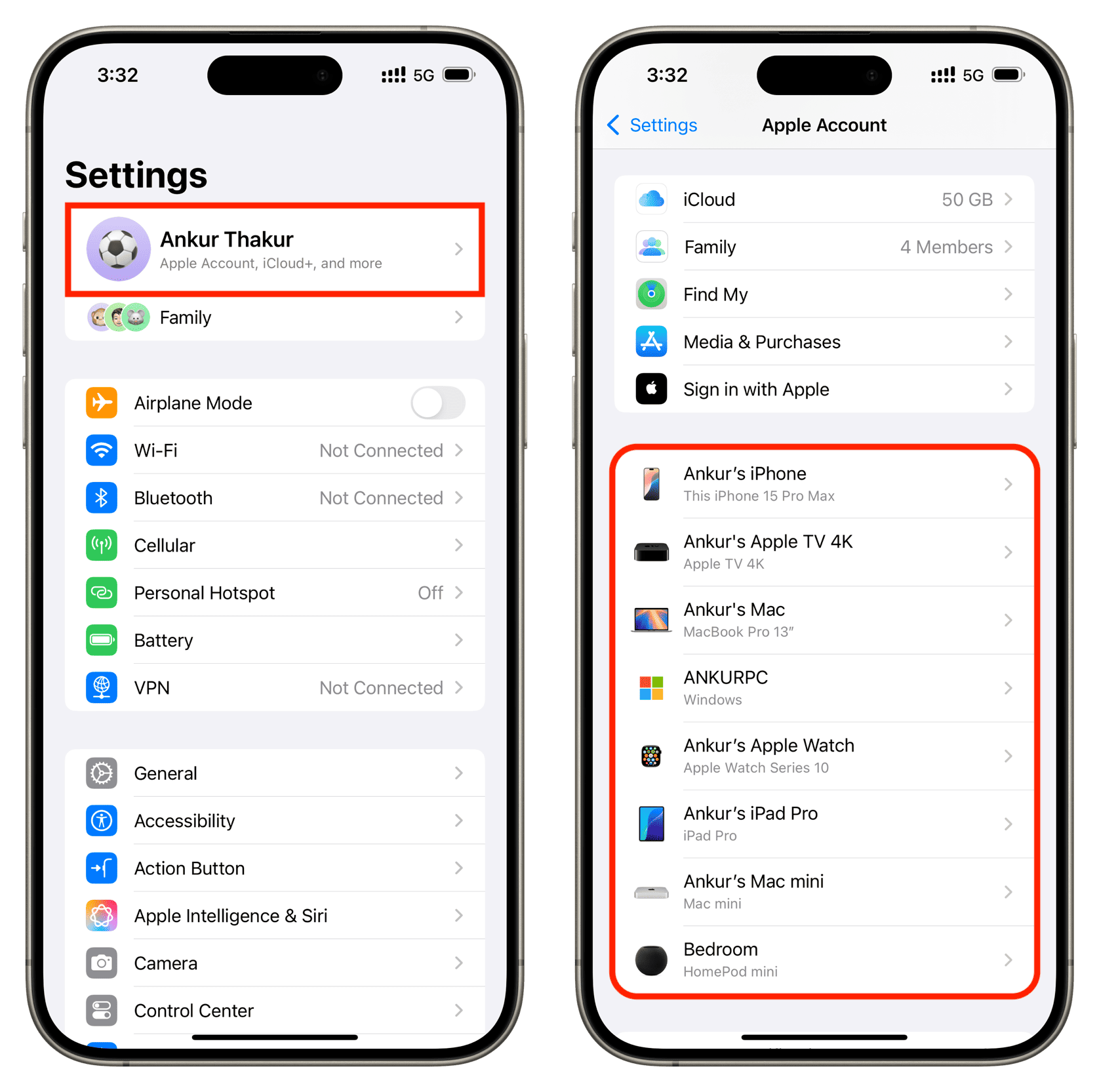 Seeing devices linked to Apple Account