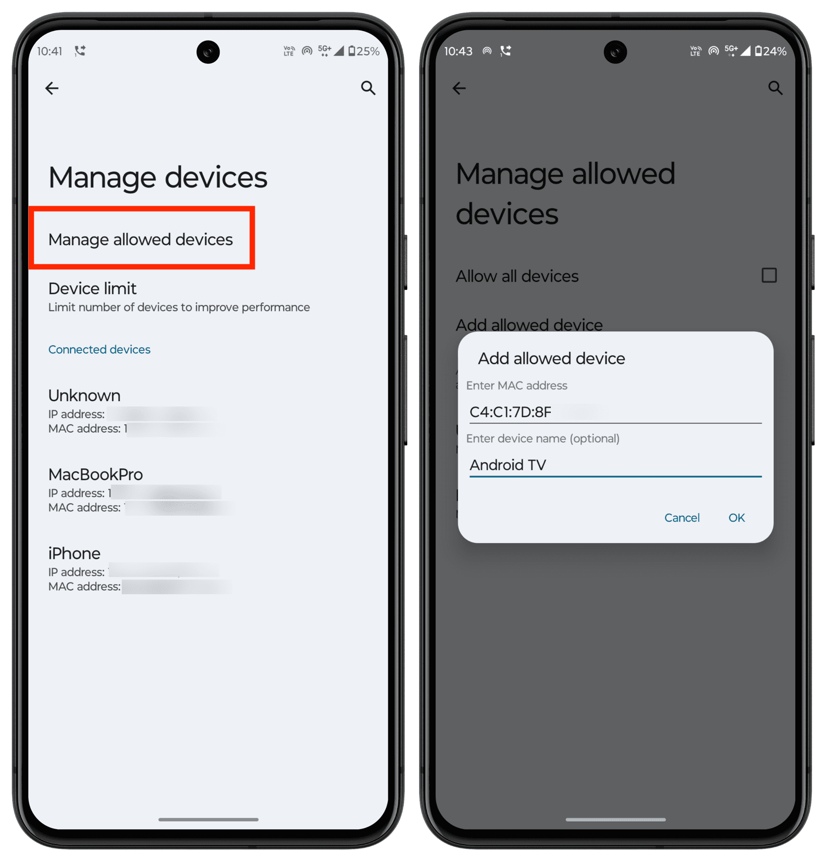 Adding allowed device for Hotspot in Android phone settings