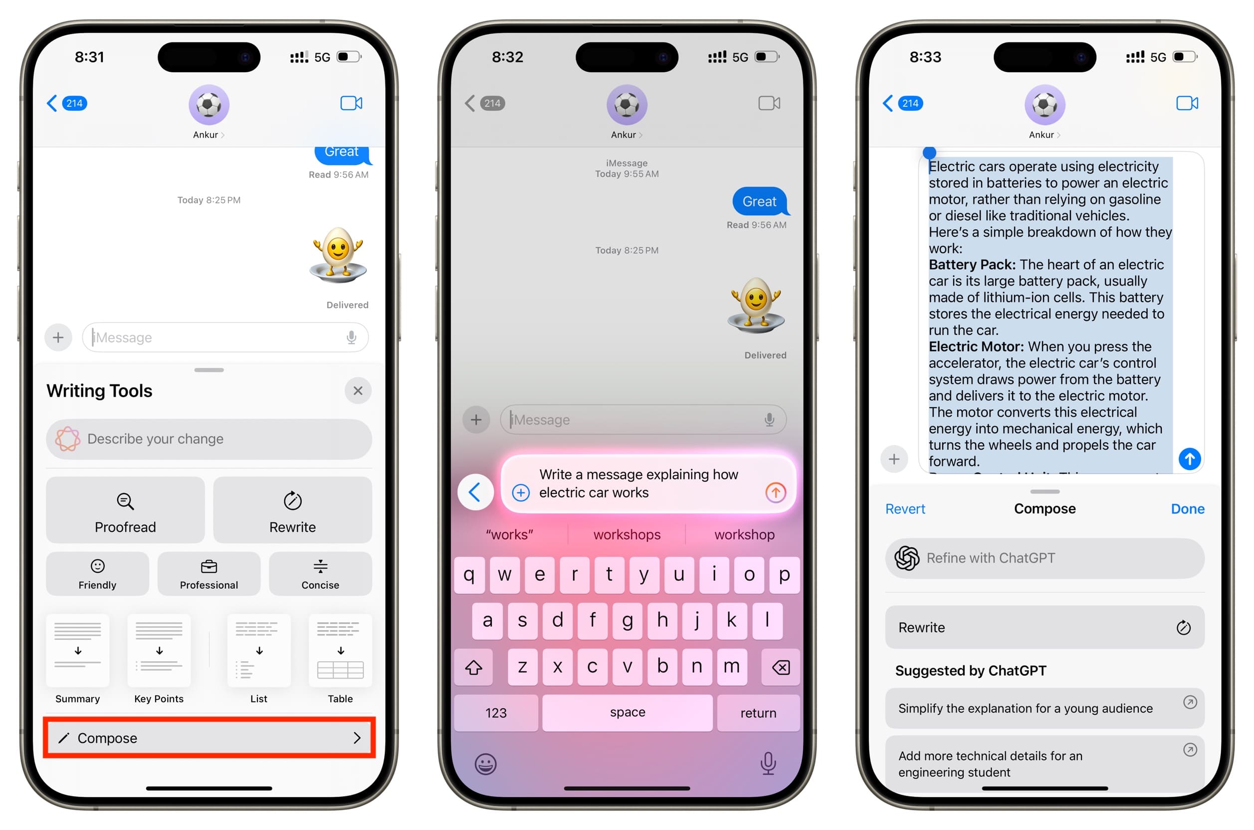 ChatGPT composing text in iPhone Messages app