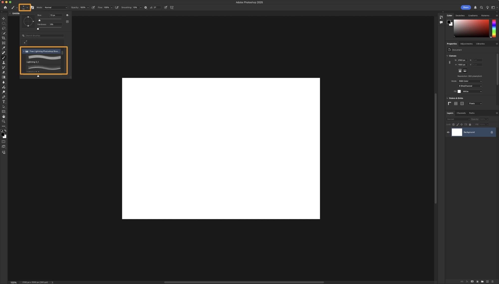Custom brush tool successfully imported in Adobe Photoshop.