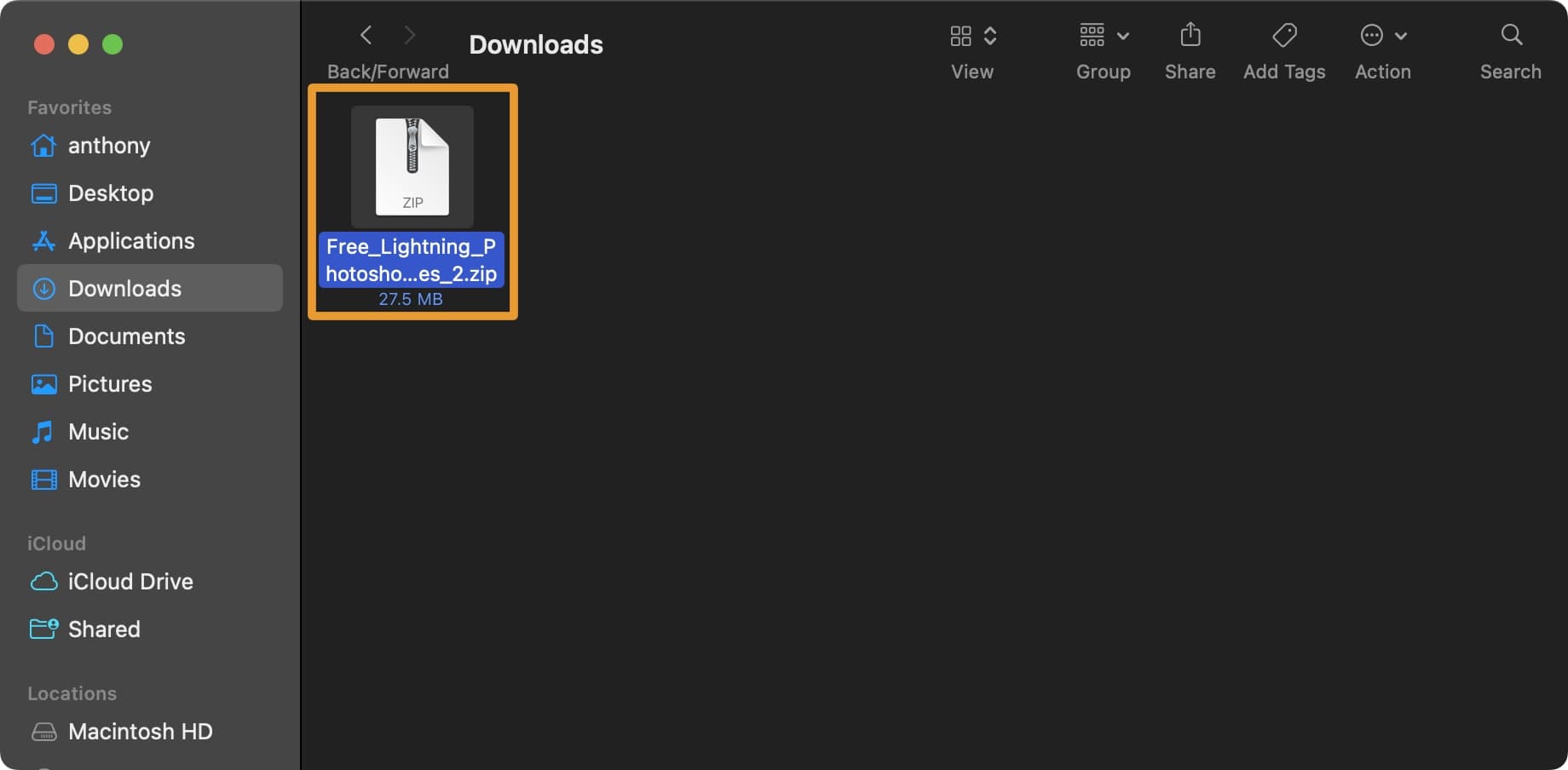 Downloaded custom brush tool in Downloads folder.