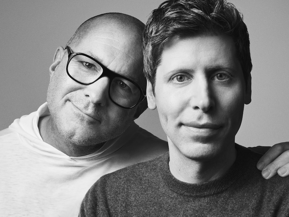 Jony Ive and Sam Altman posing for a portrait.