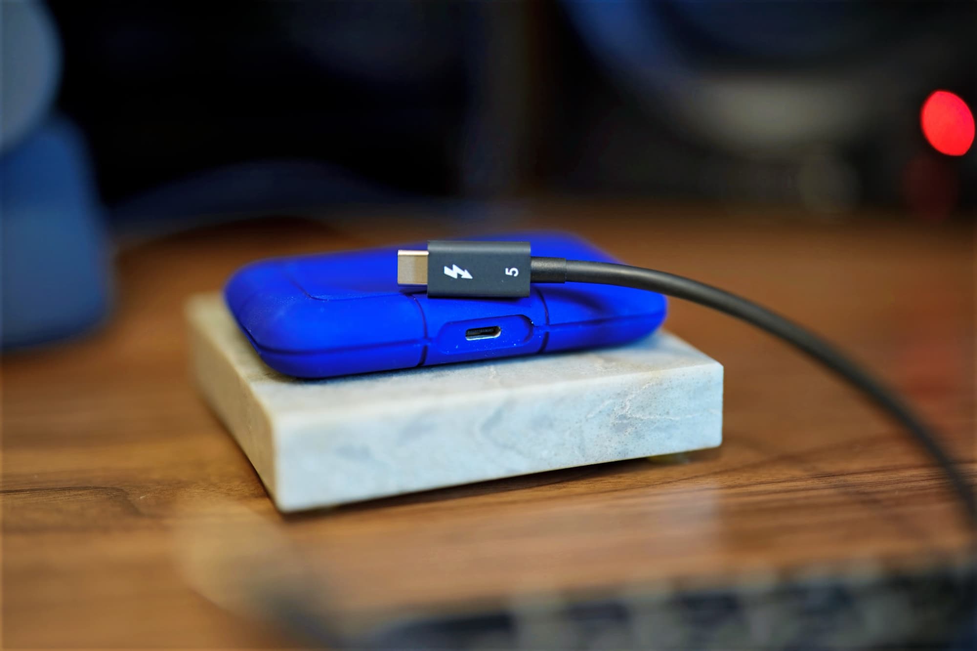 LaCie Thunderbolt 5 cable included with SSD.
