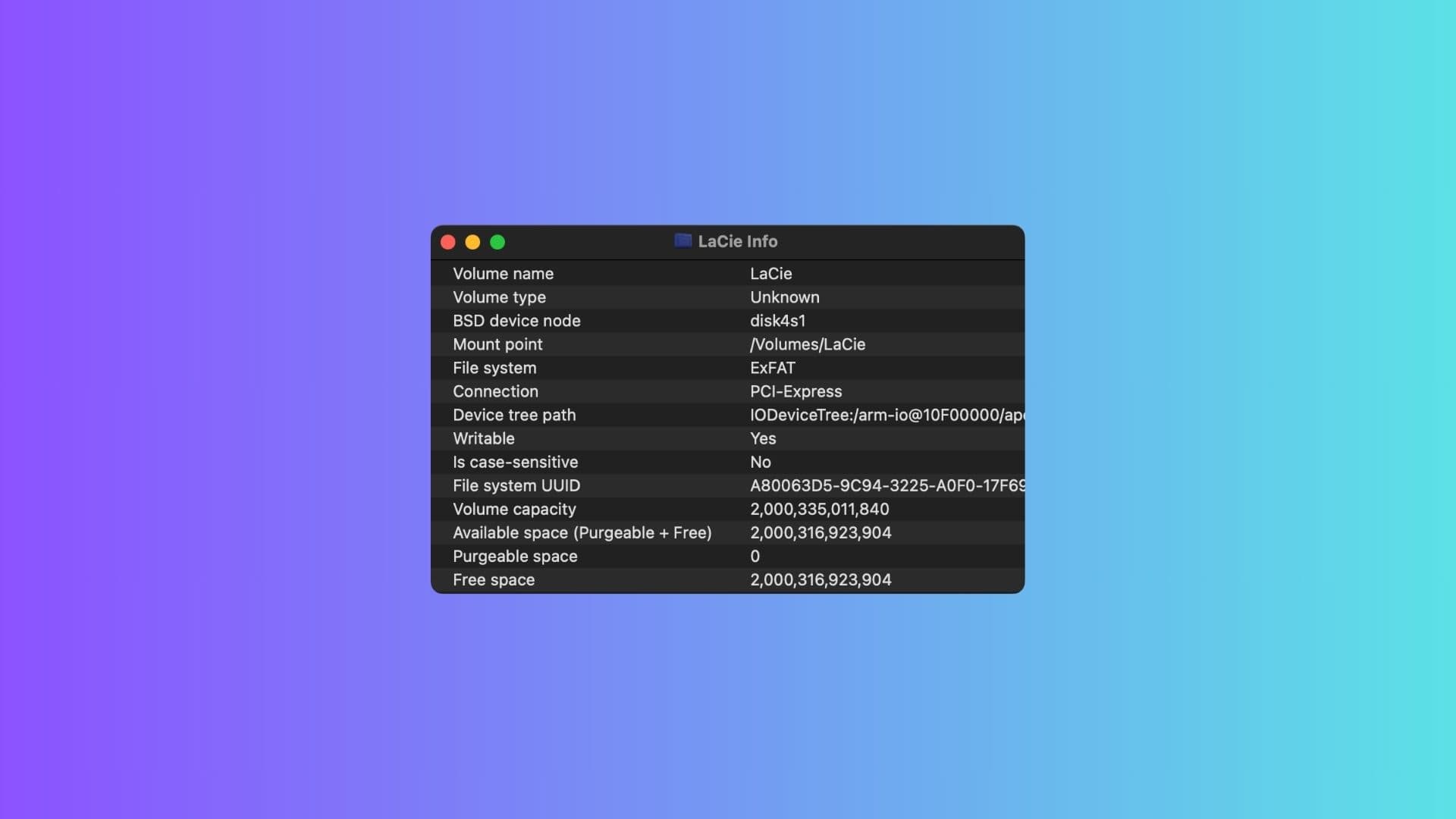 LaCie Thunderbolt 5 SSD full advertised storage space.