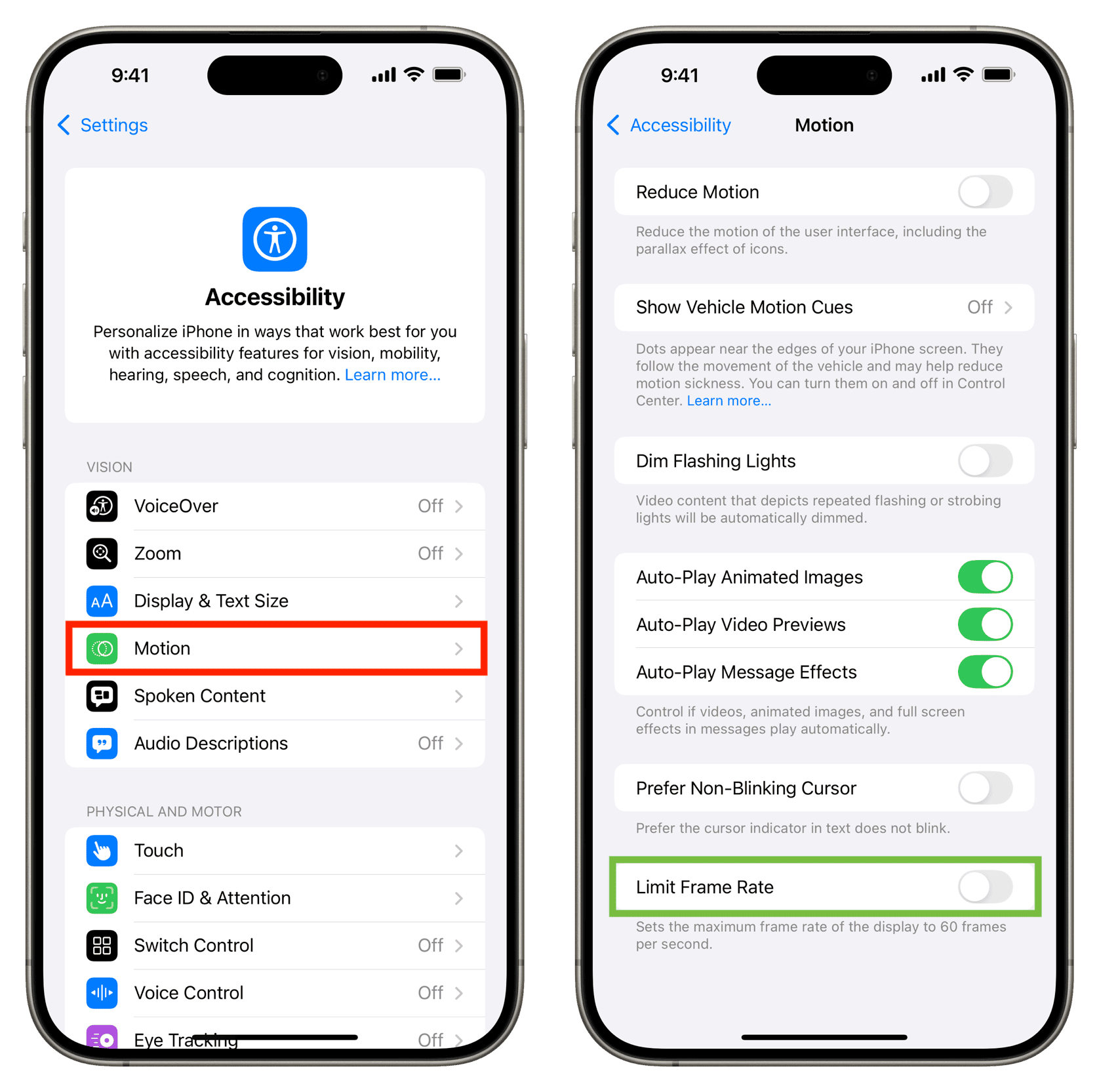 Limit Frame Rate turned off on iPhone