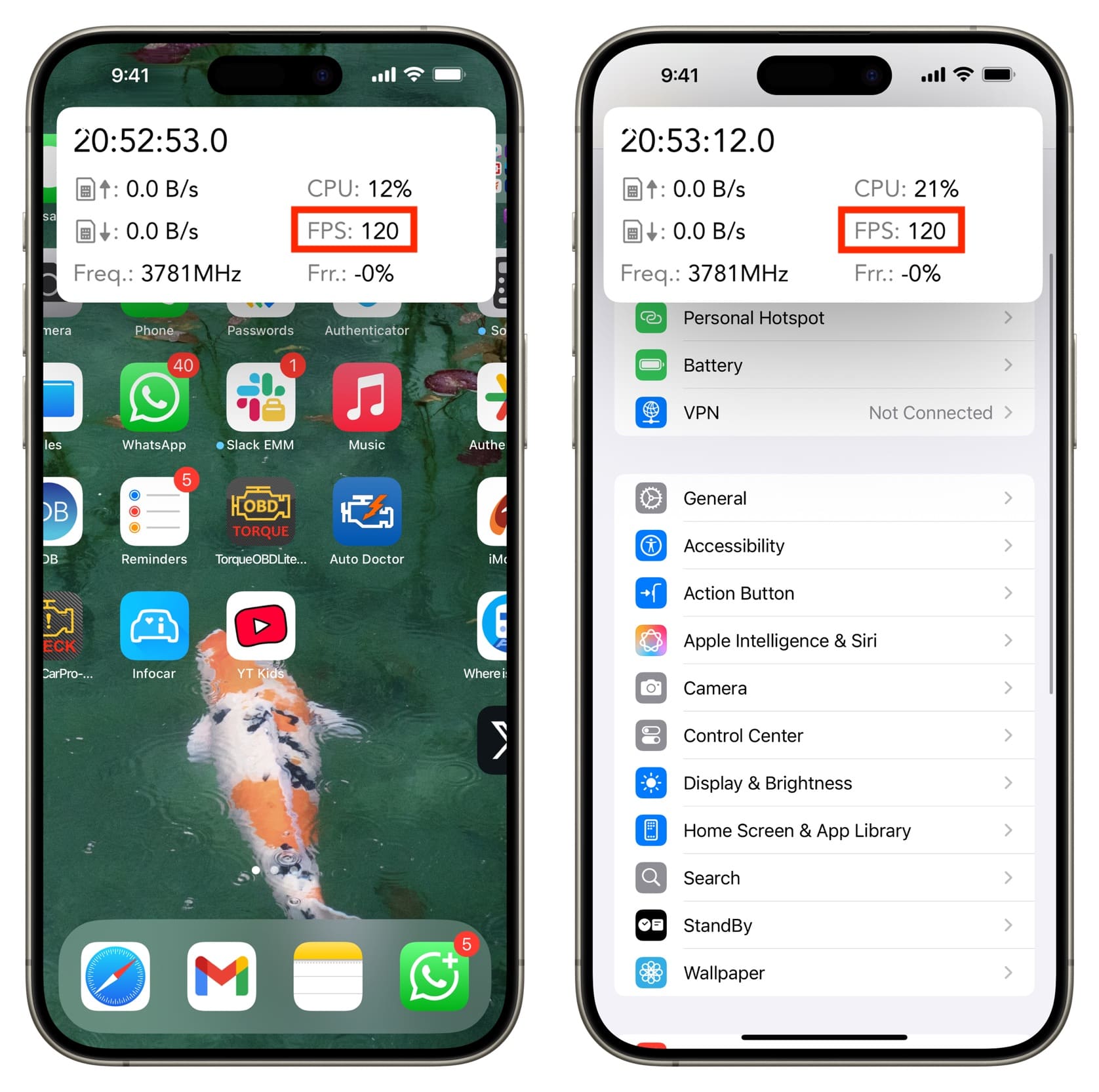 Seeing iPhone screen refresh at 120 frames per second