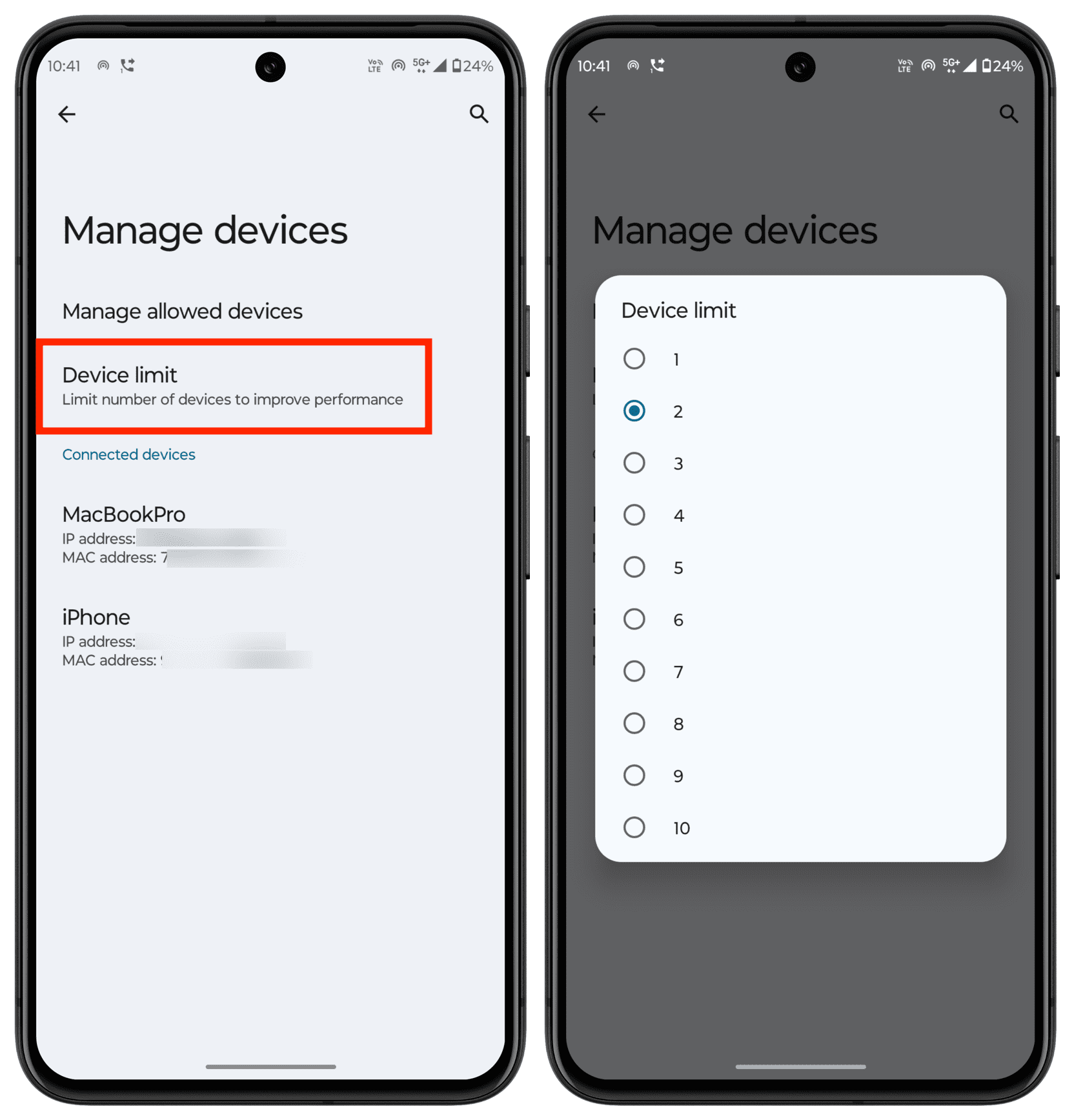 Setting device limit for Hotspot on Android phone