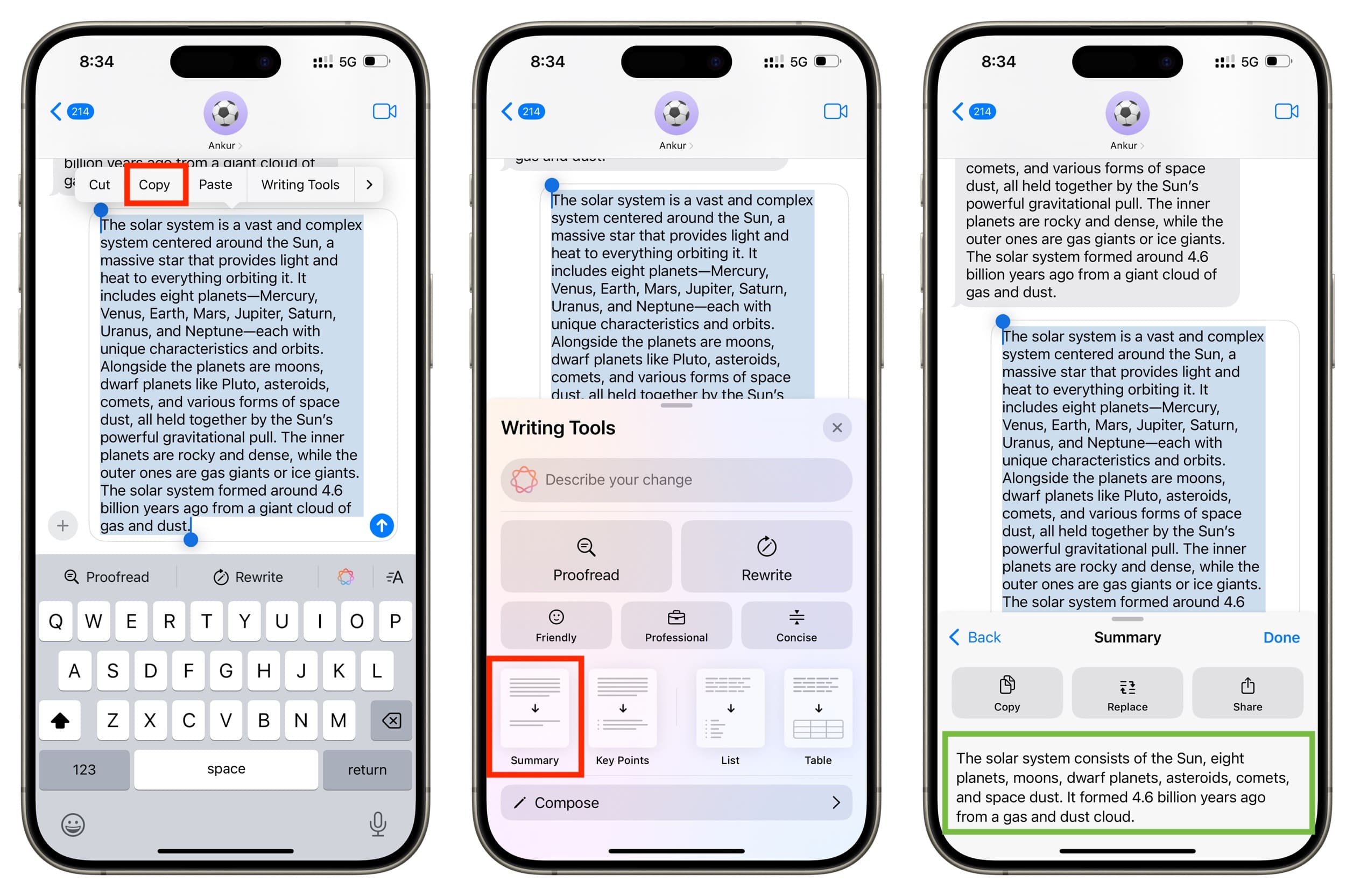 Summarizing long text message on iPhone